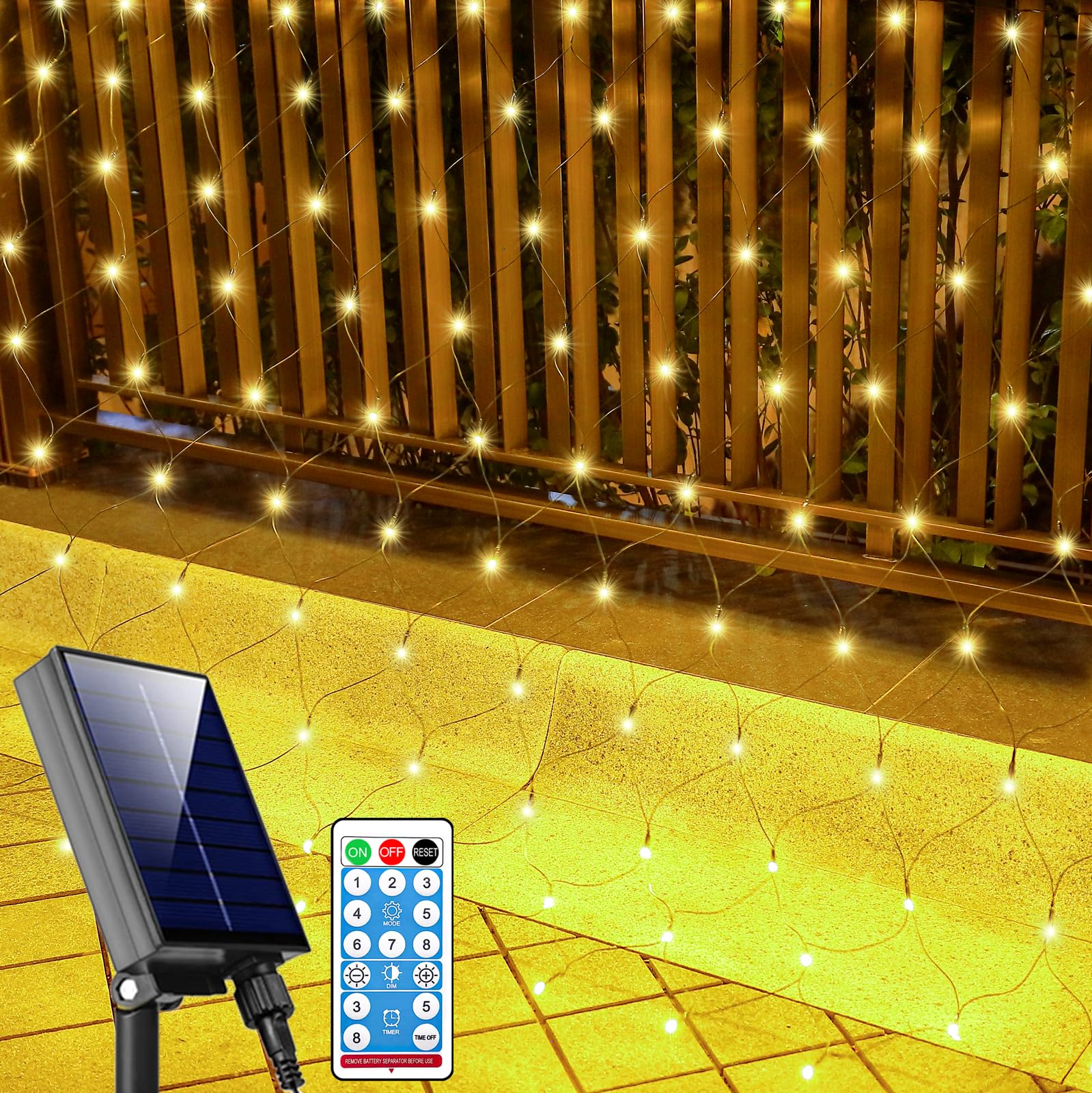 FunNite Solar Net Lights, 21ft x 5ft, 360 LED, Waterproof, Remote Control, Warm White, Model LR-(1-1000) L-SL01