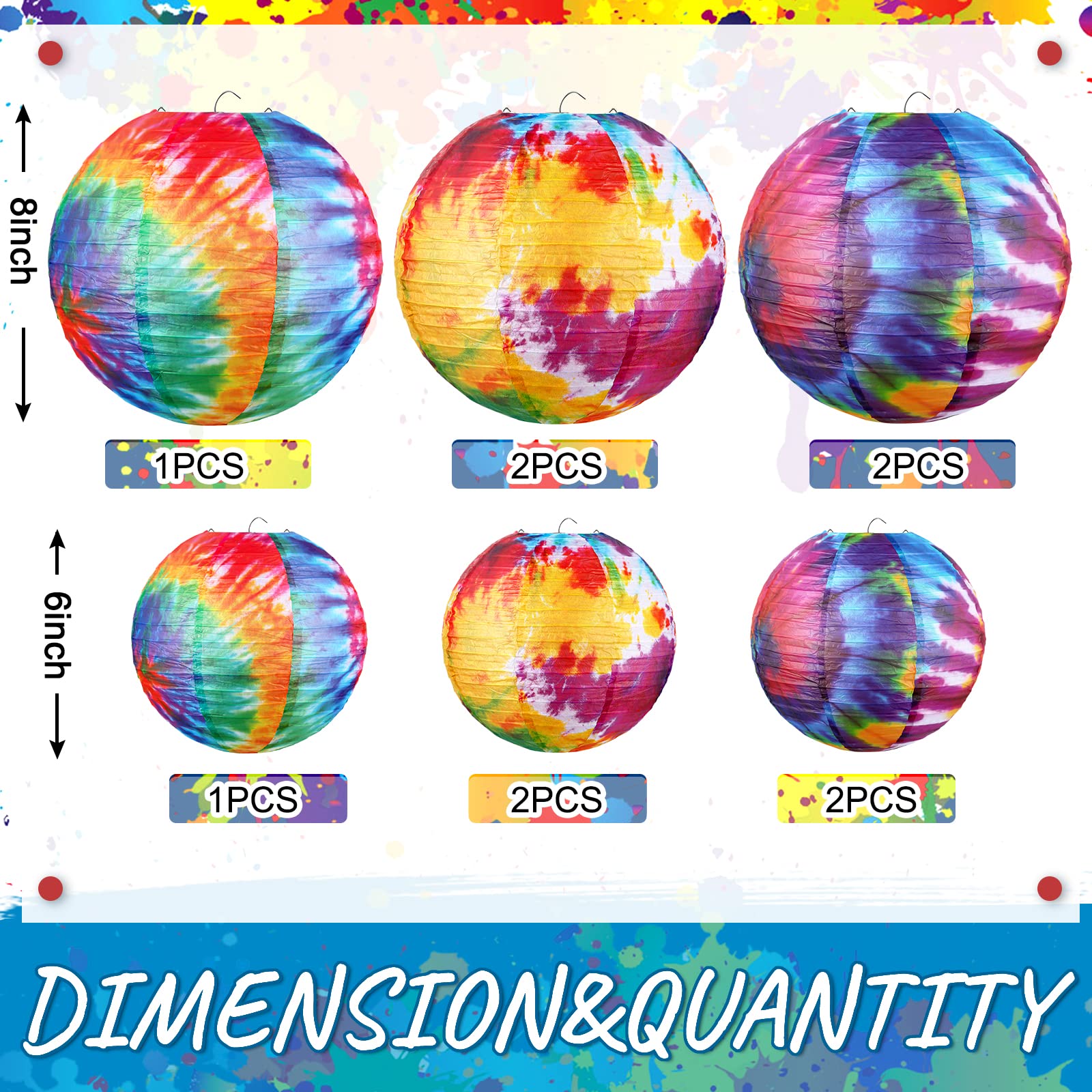 10 Pcs Tie Dyed Groovy Paper Lanterns Chinese/Japanese Lanterns Groovy Party Decorations Tie Dye Party Supplies Classroom Hangin