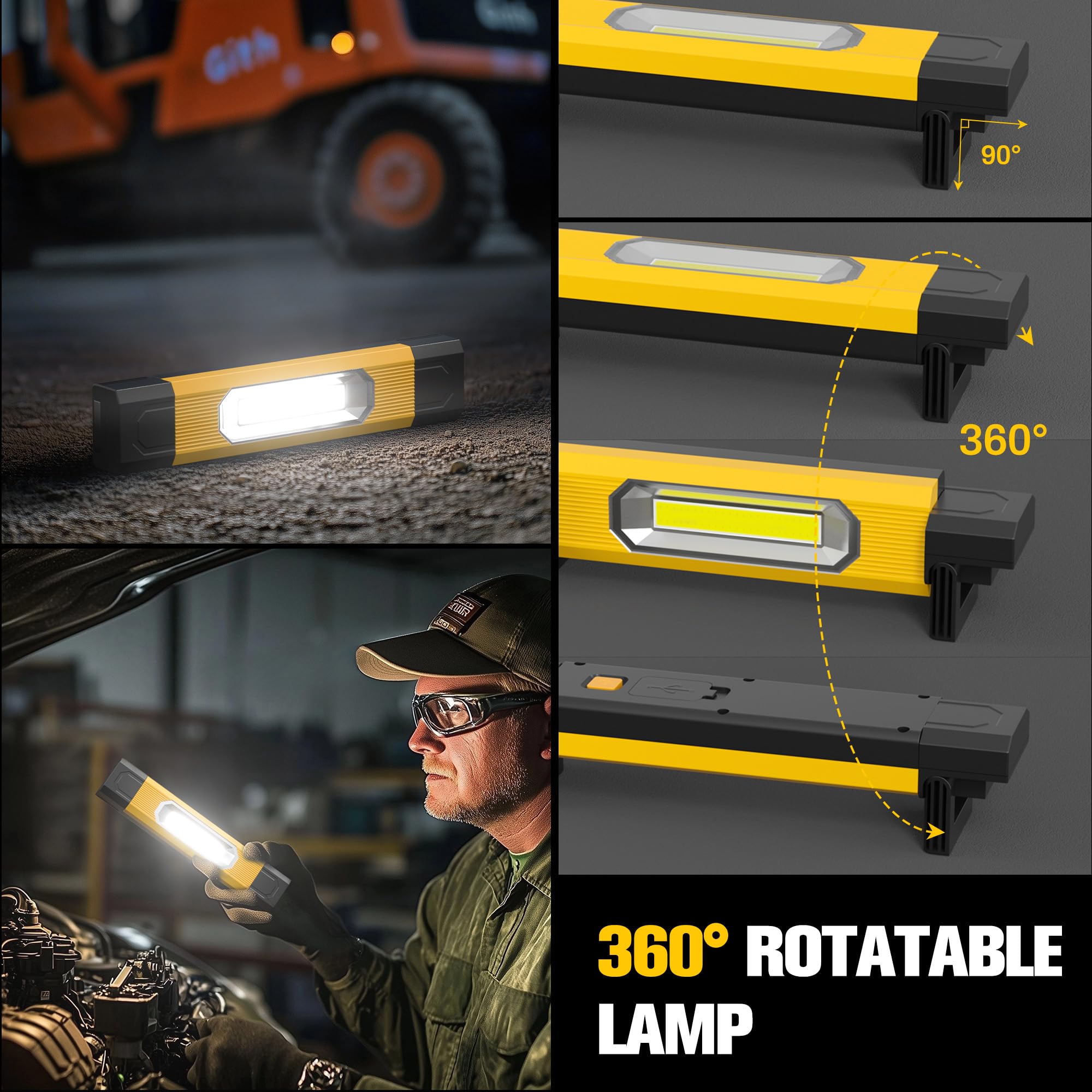 Yzoni 2800Lm Led Work Light, Underhood Work Light With 4400Mah Rechargeable & Magnetic Base, 360Rotating Portable Handheld Mecha