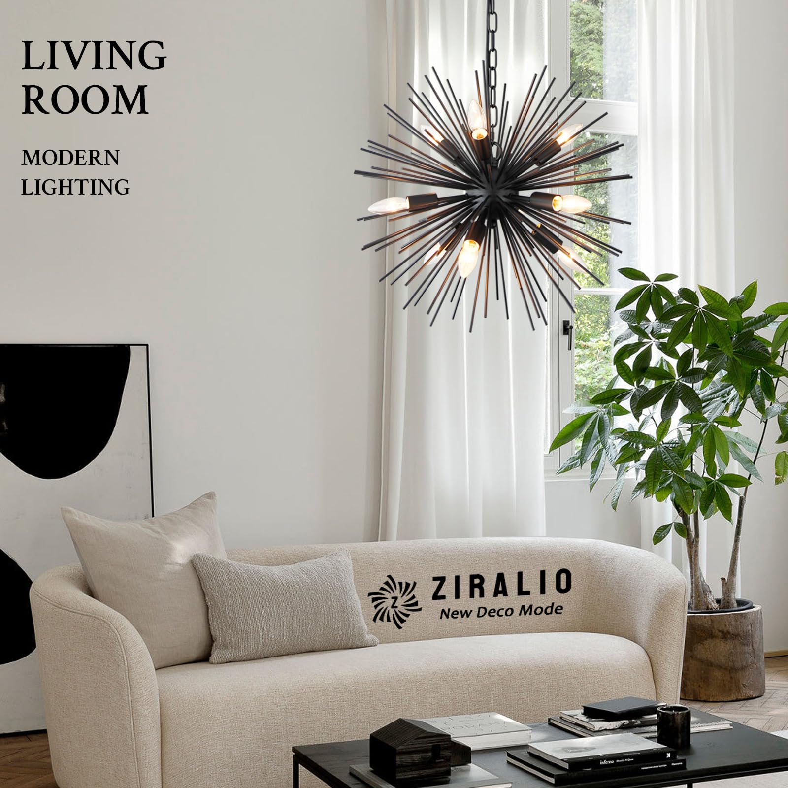 ZIRALIO Black Sputnik Chandelier 9-Lights 20in Vintage Solid Metal Fixture Y2239BL for Dining Room, Kitchen, Bedroom, Living Room