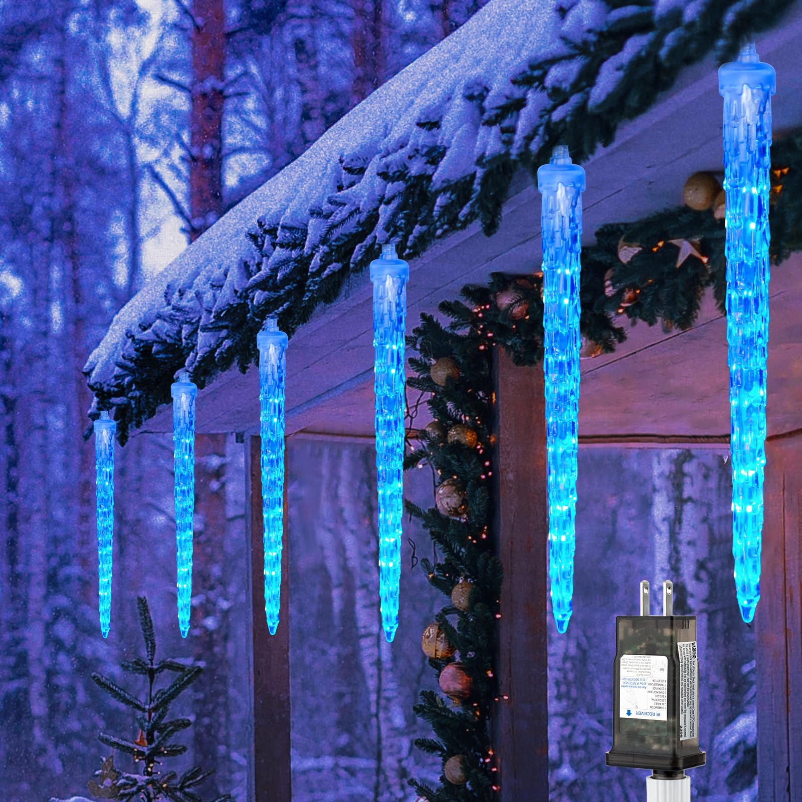 Christmas Icicle Lights Outdoor, 10Ft. Meteor Shower Lights with 10 Large Icecycles, Snowfall Shooting Star Light Effect, Fallin