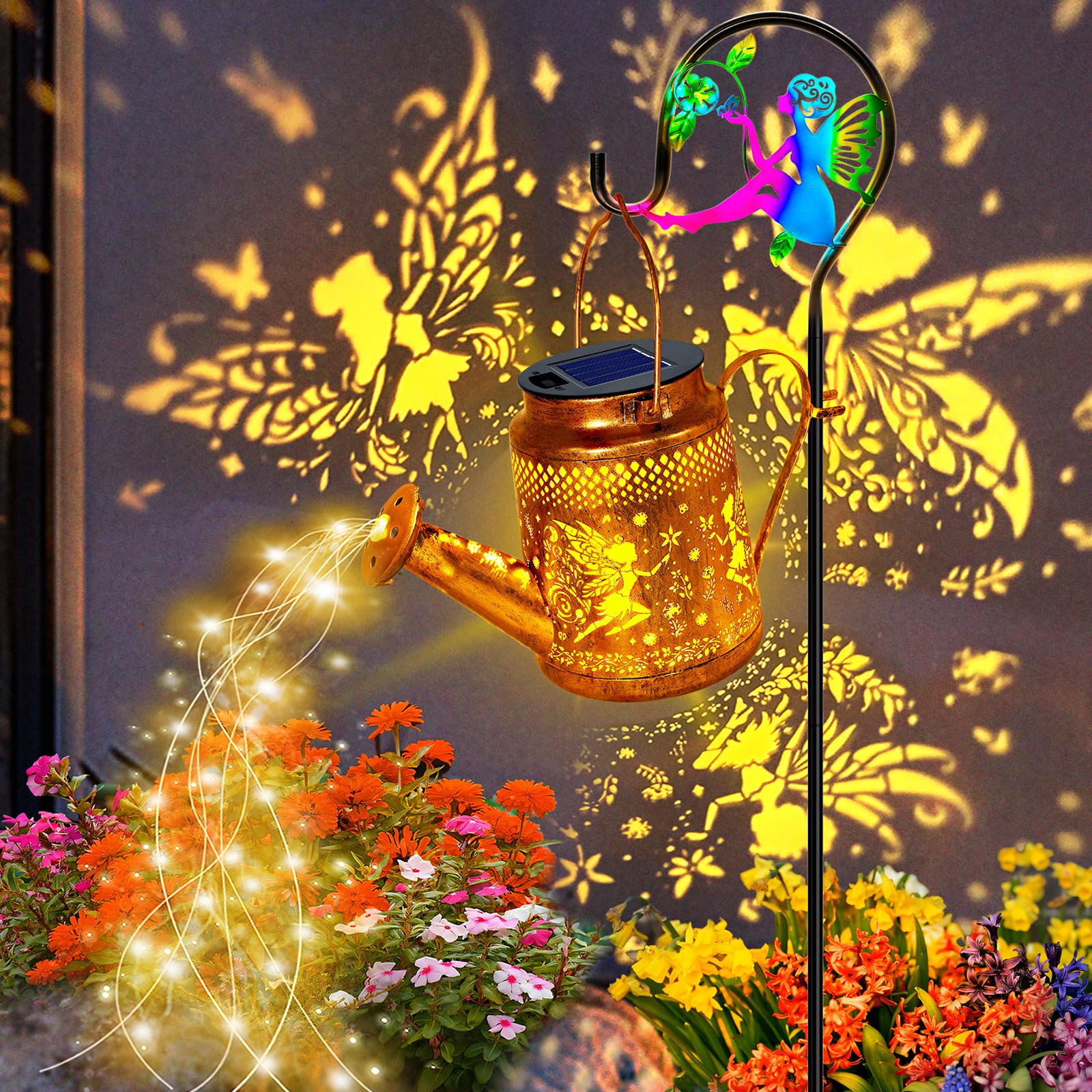 Solar Lanterns Outdoor Waterproof,Metal Watering Can Garden Decor,Fairy Hanging Solar Path Lights Yard Art,Outside Patio Decorat