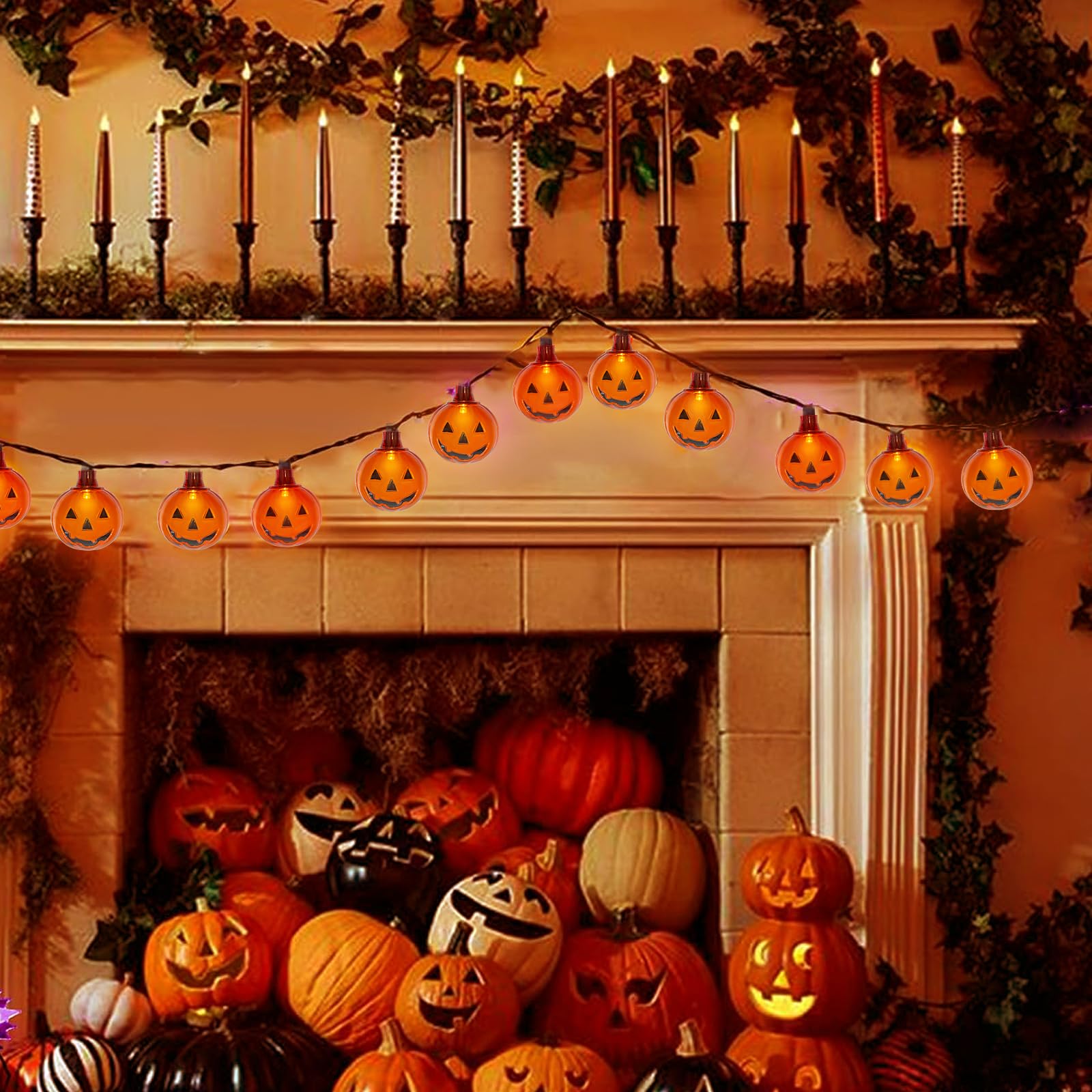 GOOTHY Halloween LED Pumpkin Lights - 8.5Ft Waterproof String Light with 10 Clear Orange Pumpkin Lights for Indoor/Outdoor Decor
