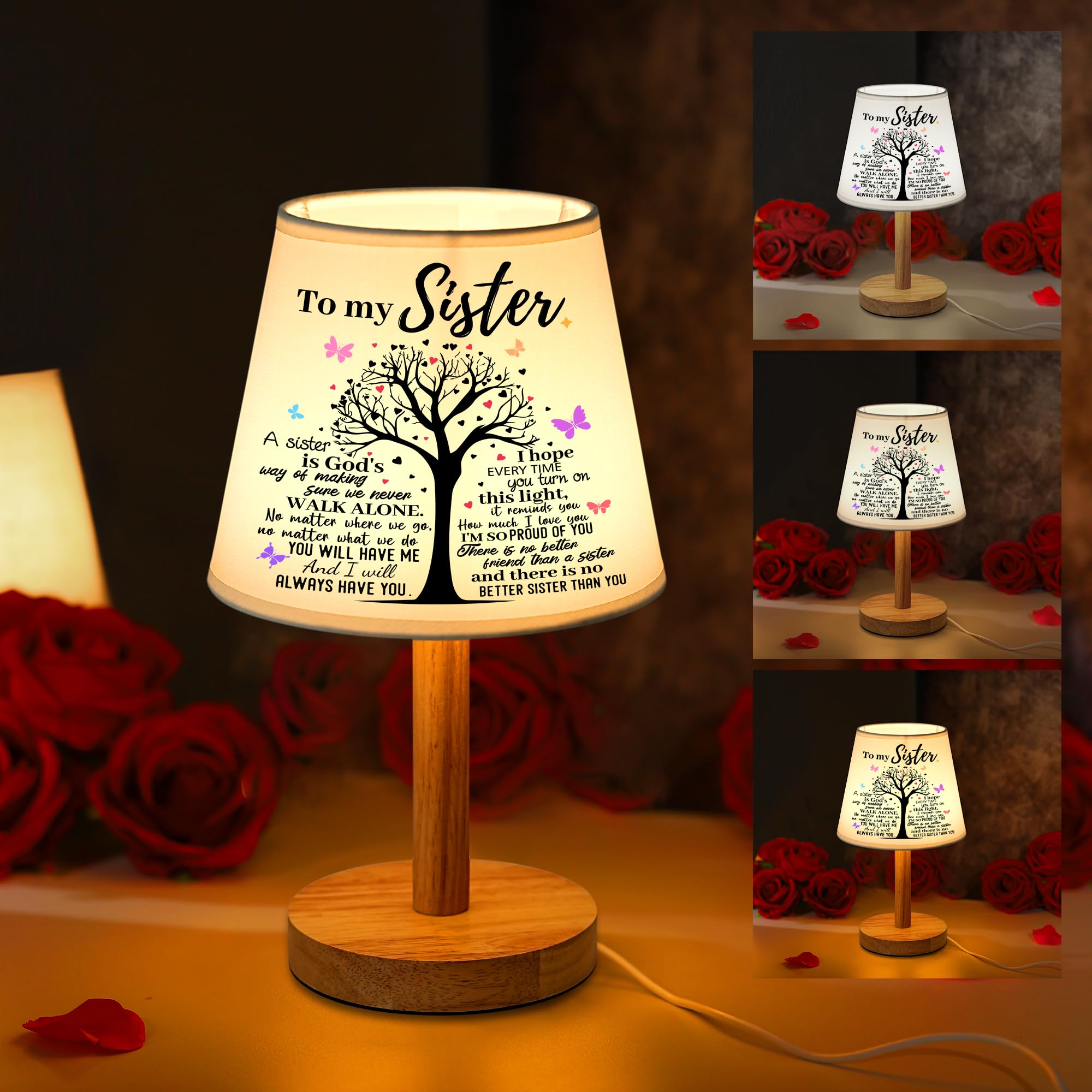 hibeauti Sister Lamp Gifts, 3 Color Modes & Stepless Dimming, USB Powered Bedside Lamp for Sister Birthday Christmas, Valentines