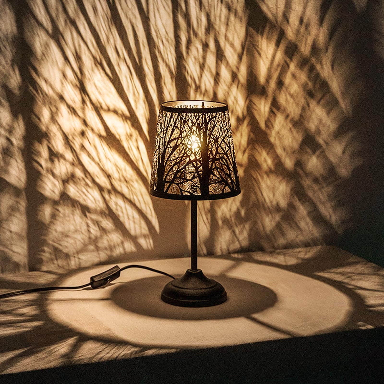 Timeflies Mini Table Lamp Bedside Lamp Decorative Nightstand Lamp For Bedroom, Living Room, Black Metal Shade Forest Lighting, B