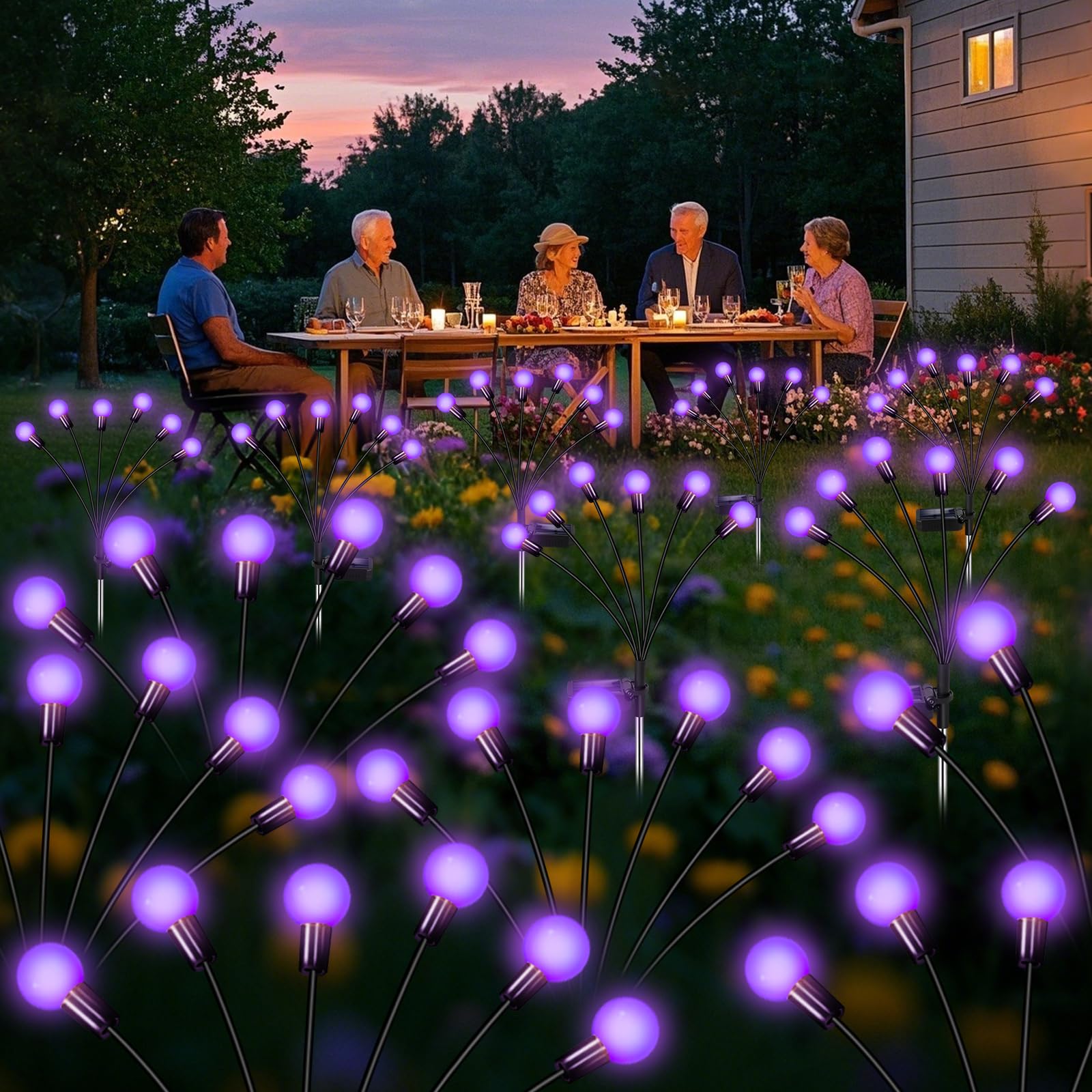 NBQQ Solar Garden Lights - Waterproof, Purple, Plastic, 2 Pack, Swaying Lawn Decor