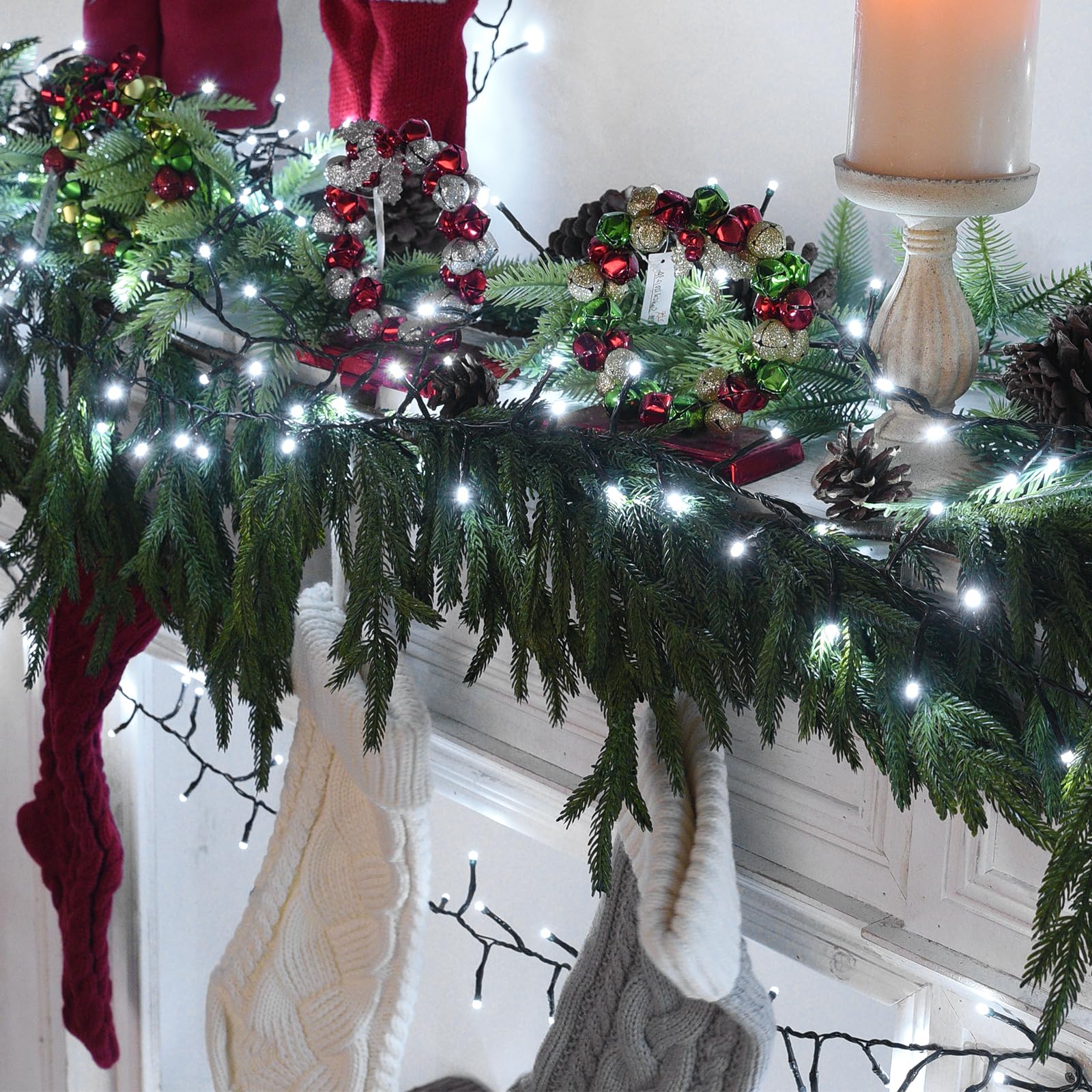 Lycklig Cool White LED Christmas Lights, 400 LED, 49FT, Plug-in String Lights with Remote, 8 Modes, Model BPD-400LED-CW