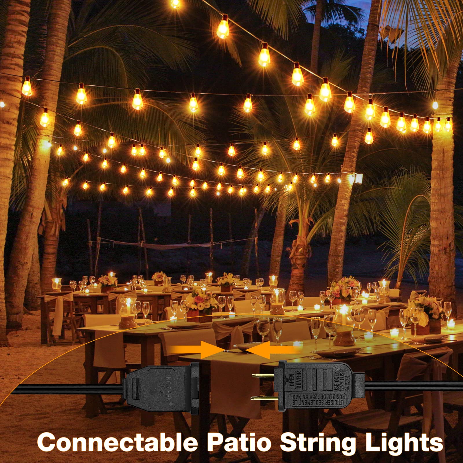 GLUROO 120FT Outdoor String Lights with 60+4 Vintage Bulbs, Waterproof LED, Dimmable, Shatterproof, Black Color