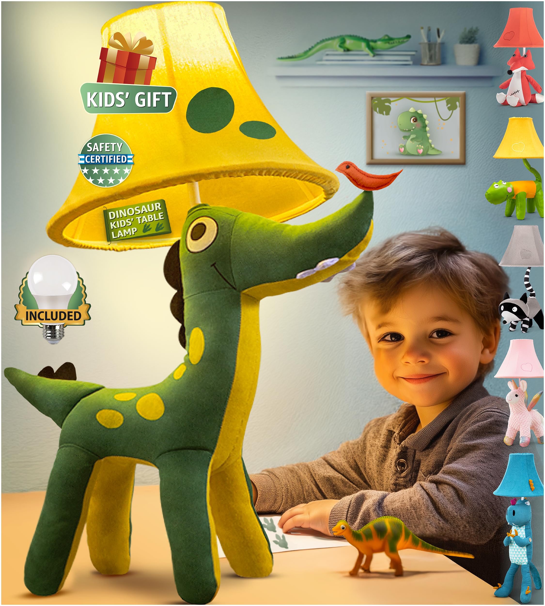 Dinosaur Table Lamp for Kids Bedroom - Gift for All Ages, Cute Dragon Lamp Toddler Boys Girls, Dinosaur Room Decor Boys, Birthda
