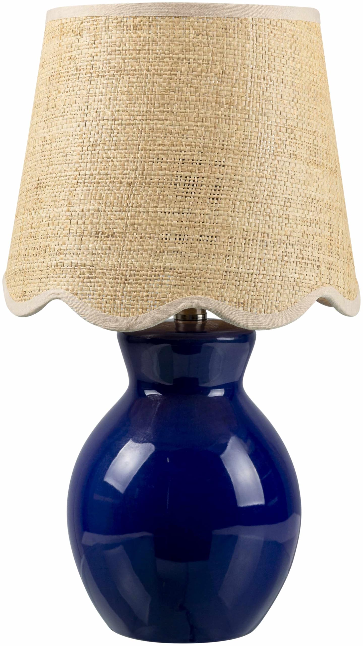 BoutiqueRugs Salgareda Boho Ceramic Bedside Table Lamp - 15inH x 8inW x 8inD - Navy, Beige - Rattan Shade - Model SPXZVA1