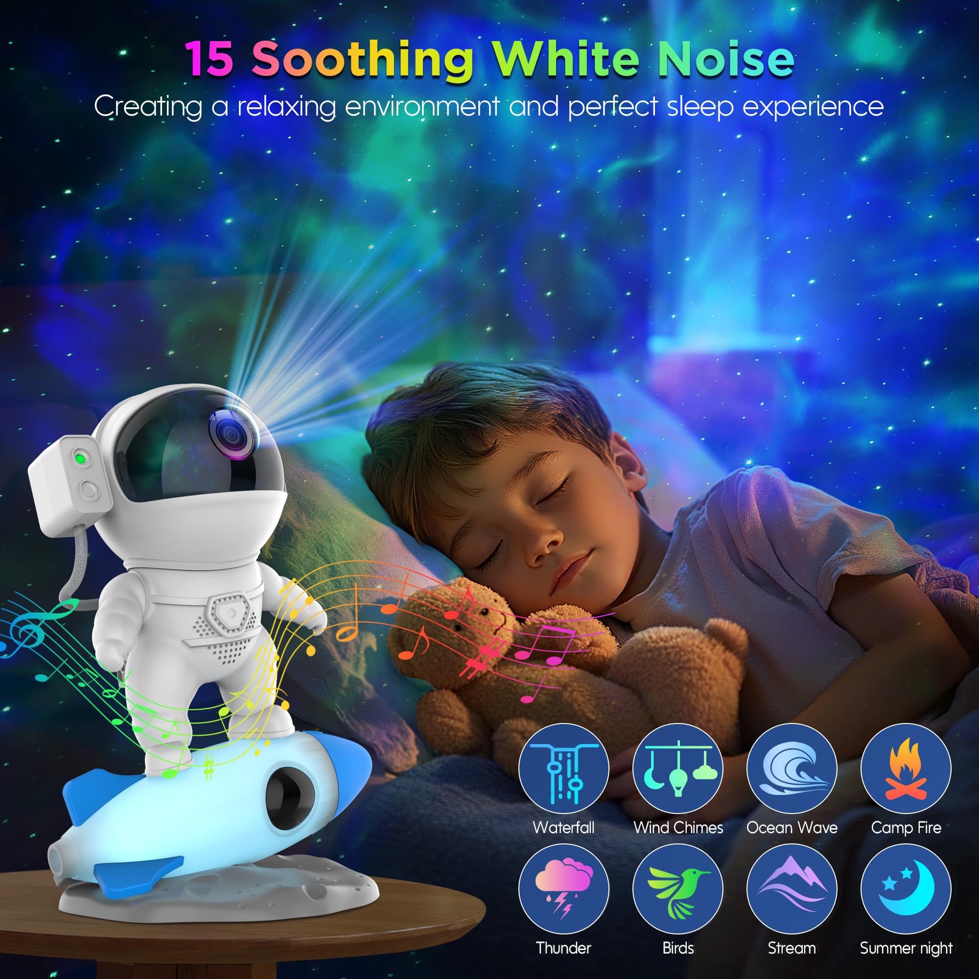 FlyLily Galaxy Projector, Astronaut Star Projector with Bluetooth Speaker, Remote Control, White, Model BL-HJ07