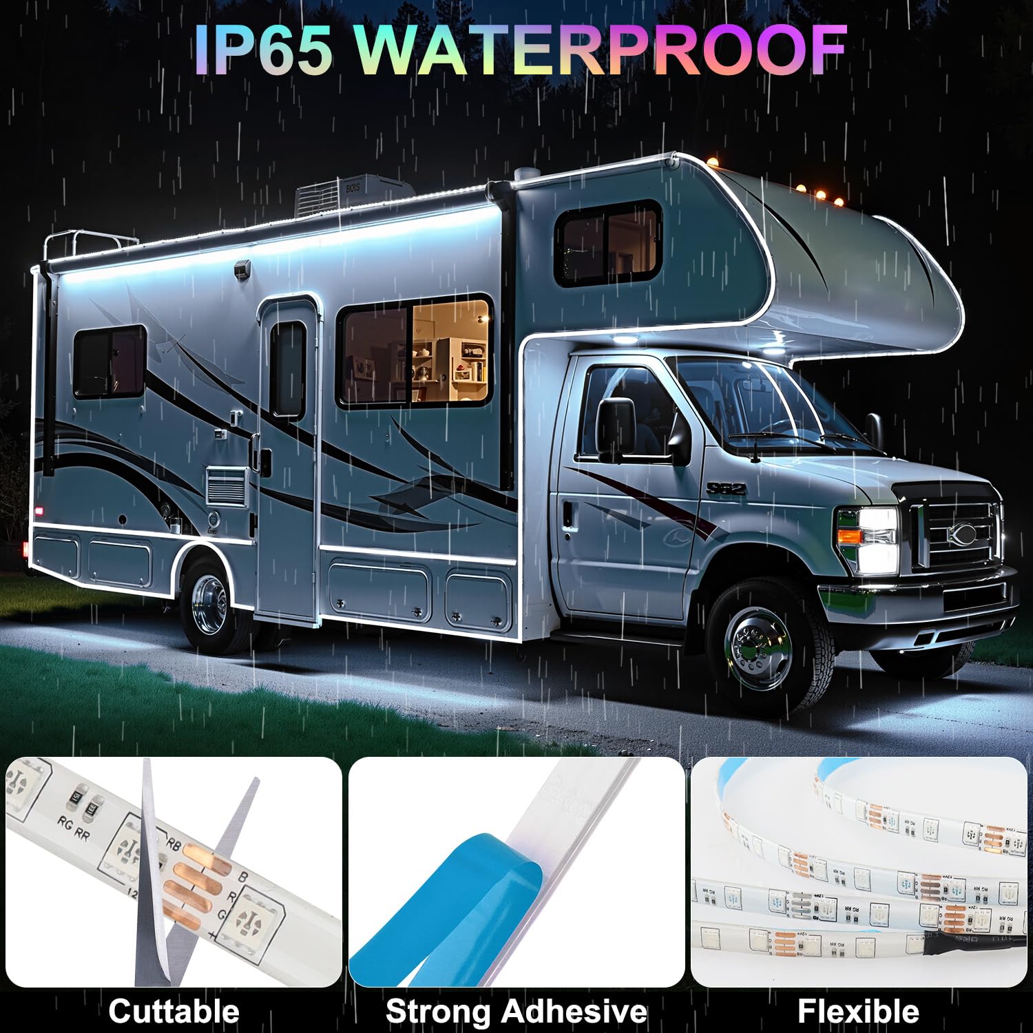 CCBASEBALL RV LED Strip Lights, 12V Multicolor Awning Lights with Remote Control, Waterproof, Model rv led strip light-1