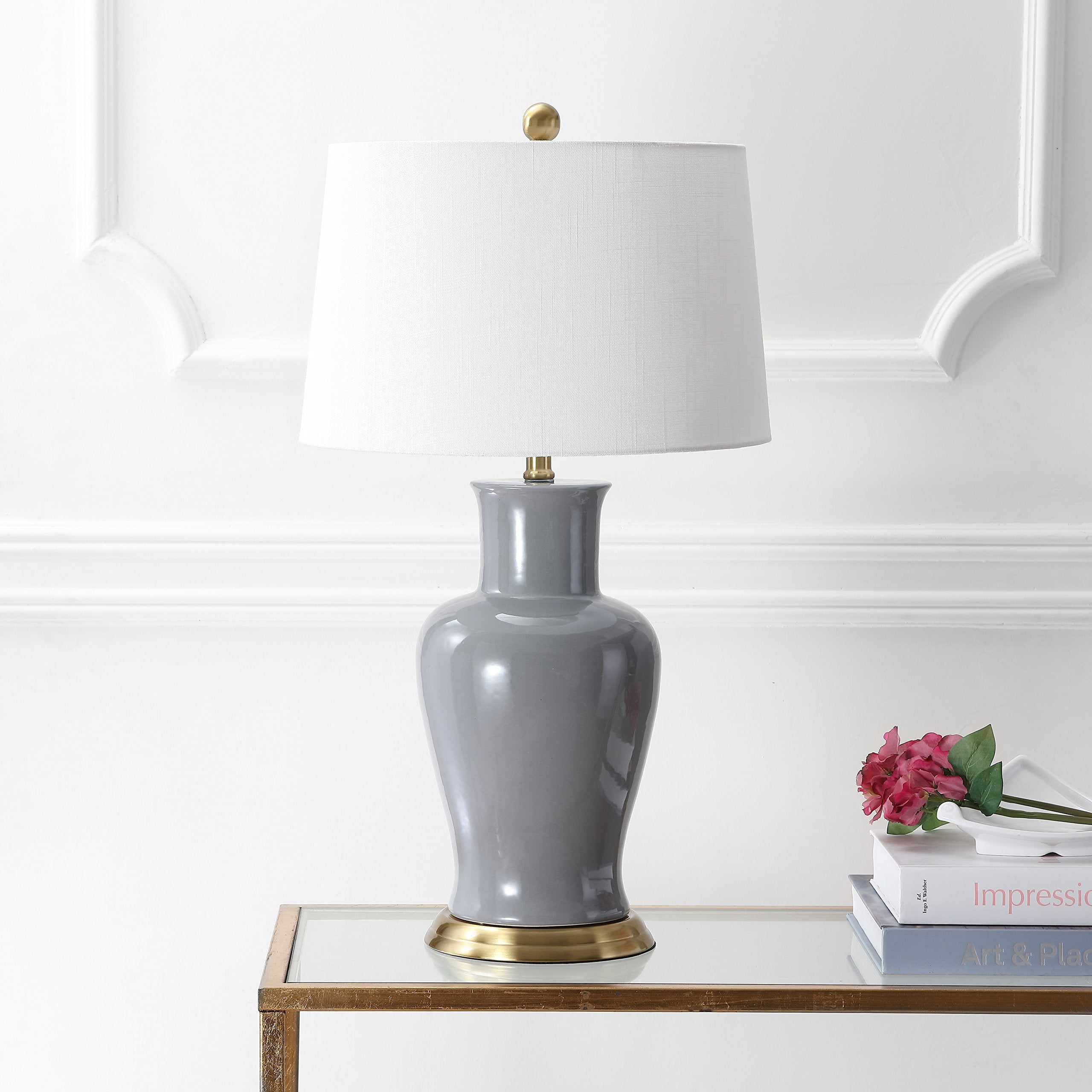 JONATHAN Y Julian 29" Ceramic LED Table Lamp, Gray - Traditional Transitional Design for Bedroom, Living Room, Office, Model JYL4026C