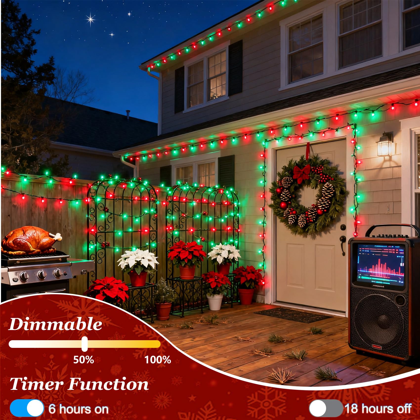 1500 Led 470Ft Christmas Lights Outdoor  Christmas String Fairy Lights With Timer & Memory  Waterproof 12 Modes Dimmable Twinkle Tree Lights For Home Patio Wedding Party Yard Xmas Decor  Red & Green