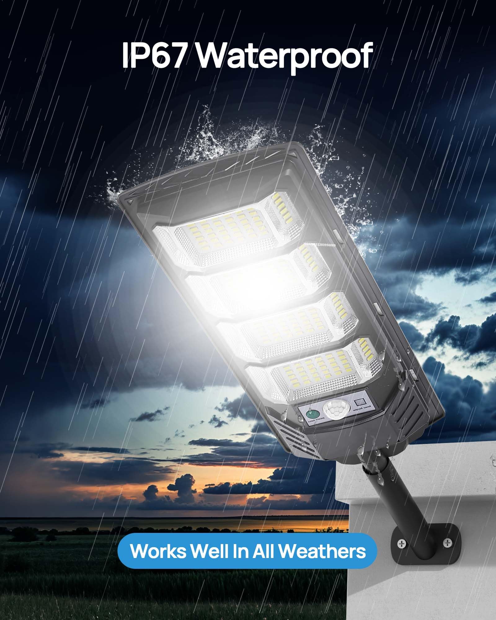 Solar Street Lights With Motion Sensor, Wide-Angle Led Security Flood Light With Remote Control, Waterproof Dusk-To-Dawn Outdoor