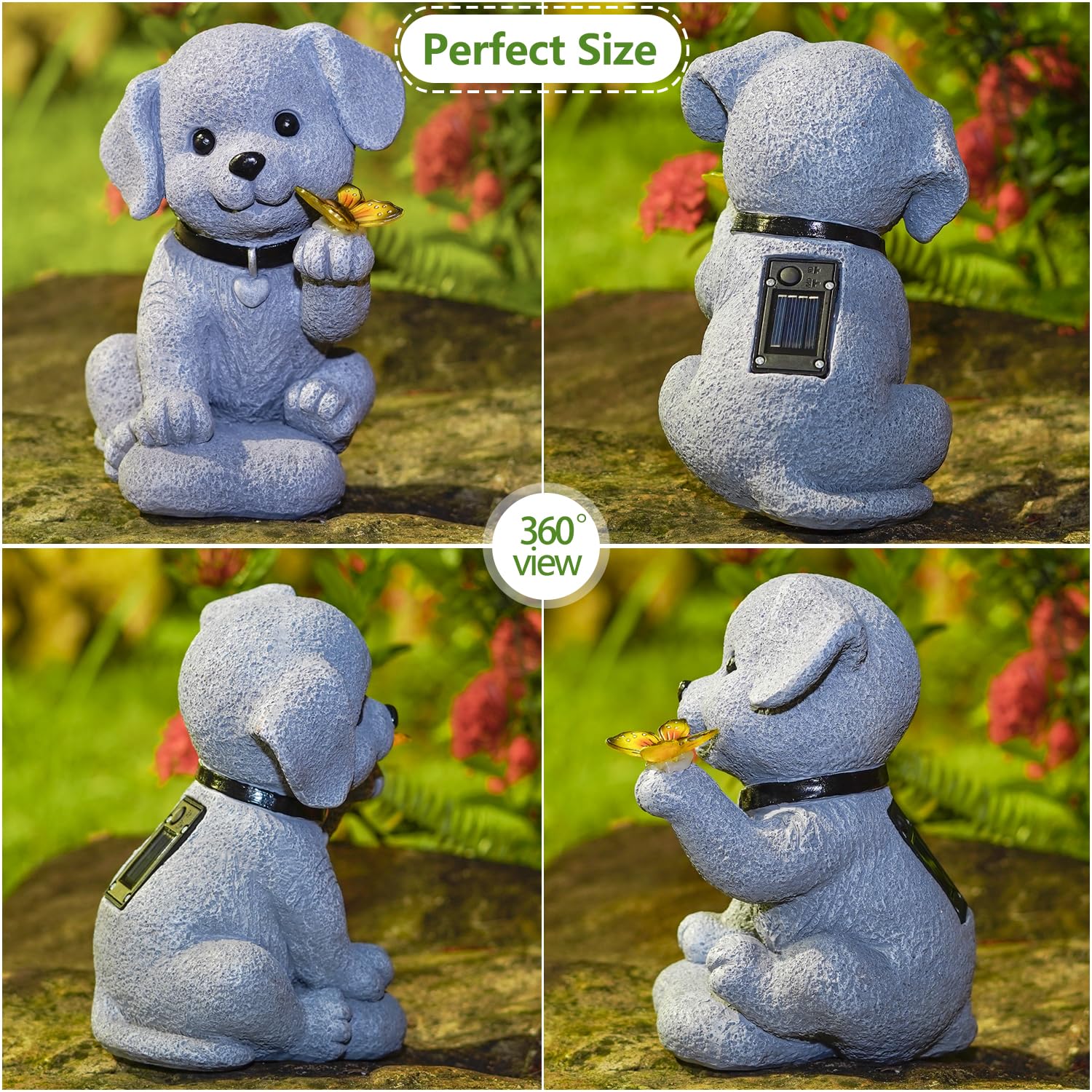 Cyhiyolies Solar Dog Statue Garden Decor With Butterfly Light - Waterproof Outdoor Yard Art For Patio, Lawn, Balcony For Mothers