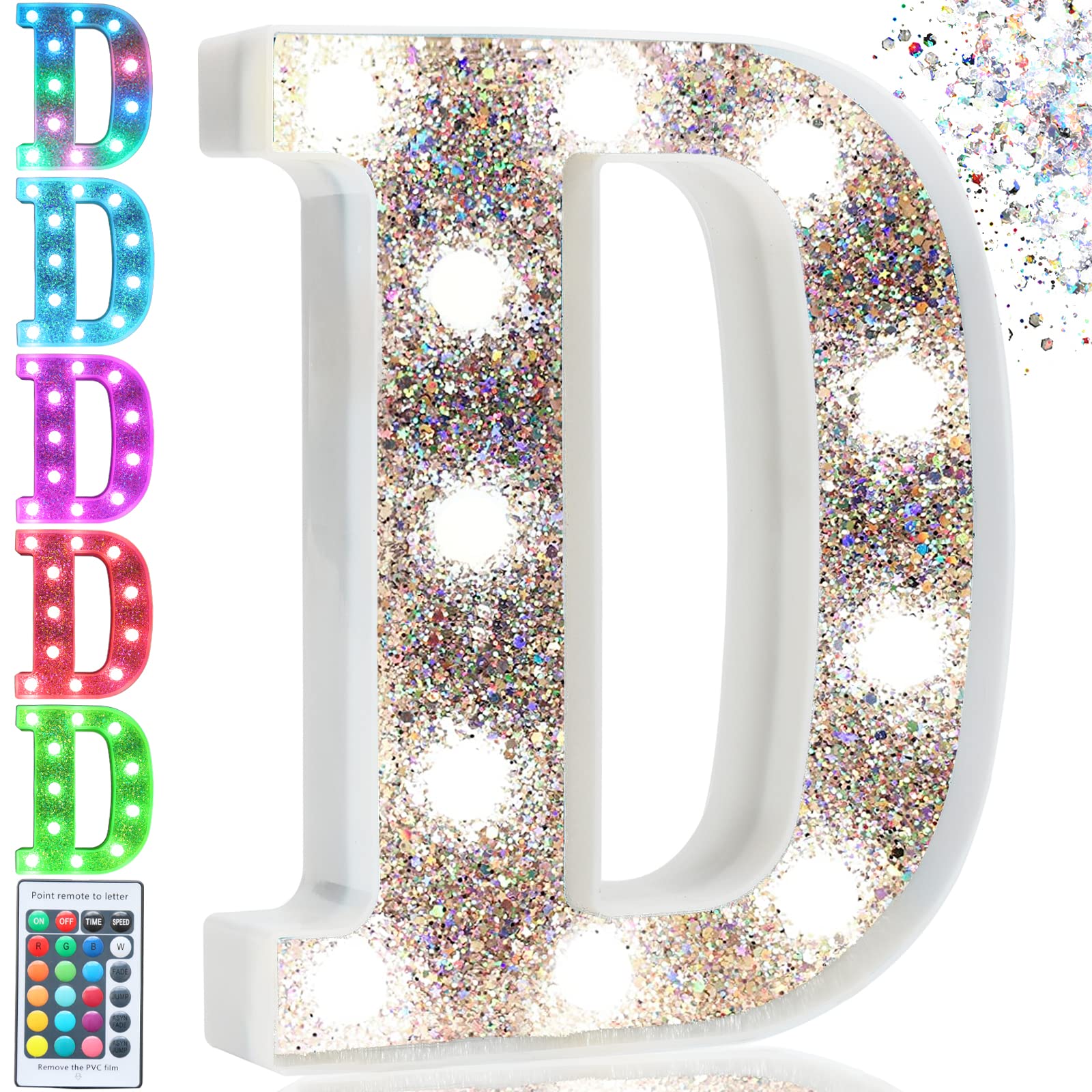 Pooqla LED Marquee Letter Light, Silver, RGB Colors, Model S-RGB Silver-D, Battery Operated, Decorative Night Light for Parties