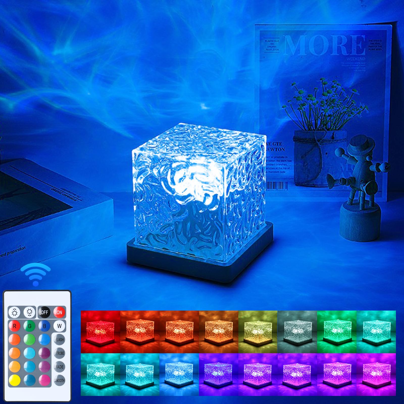 Avkast Aurora Glow Lamp,Corded Ocean Lamp Northern Lights Cube Aura Lamp Ocean Wave Projector With 16 Colors And Dynamic Ripple Effect For Living Room Bedroom Decor
