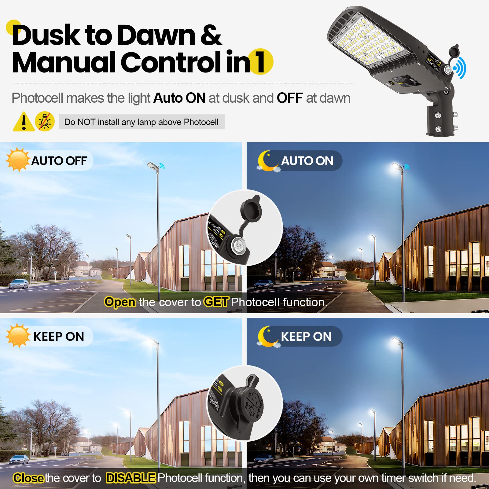 Yarbo 200W Led Parking Lot Light 180W 150W Tunable, 32000Lm (160Lm/W) 5000K Parking Lot Light, Adjustable Slip Fitter, Dimmable Led Shoebox Light With Dusk To Dawn Photocell, Outdoor Street Pole Light