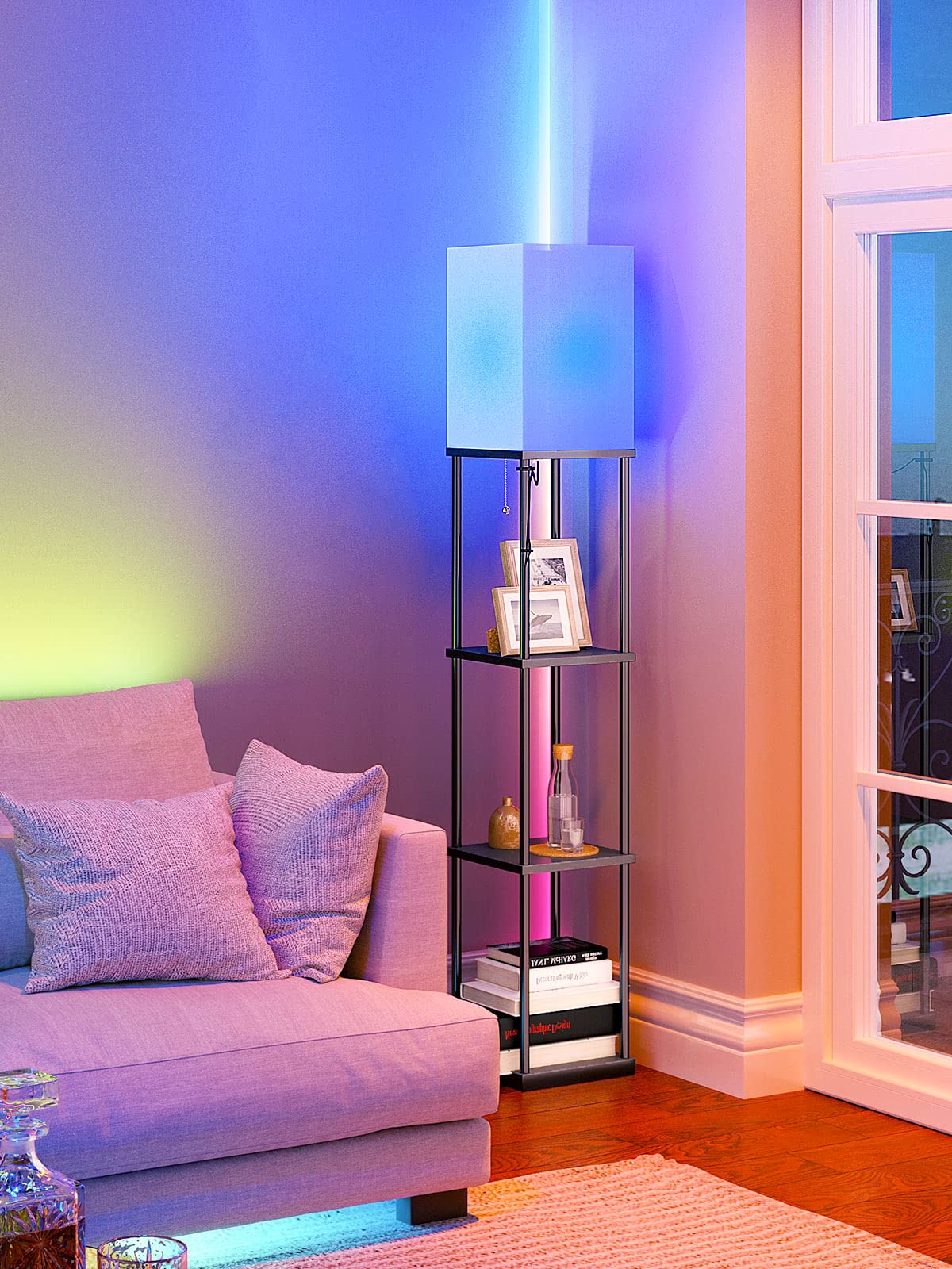 Addlon Floor Lamp With Shelves, 4-Tier Modern Shelf Lamp With Rgb Smart Bulb, App Control Standing Lamp With White Lamp Shade, F