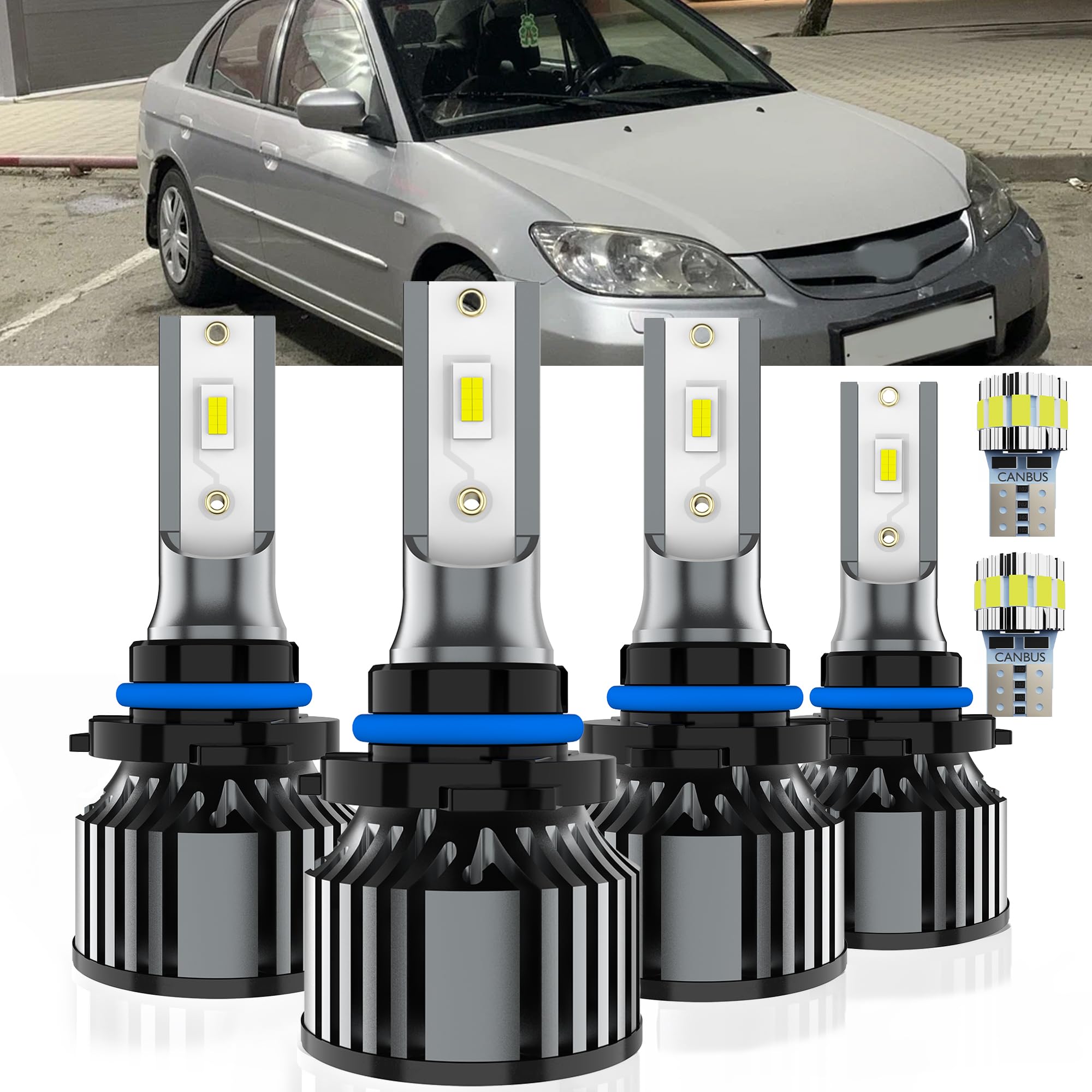 AYOTZIH Bulbs Fit For Honda Civic 2004-2013 & 1988-1991, High Beams Low Beams License Plate Lights Combo, 400% Brightness 6000K 