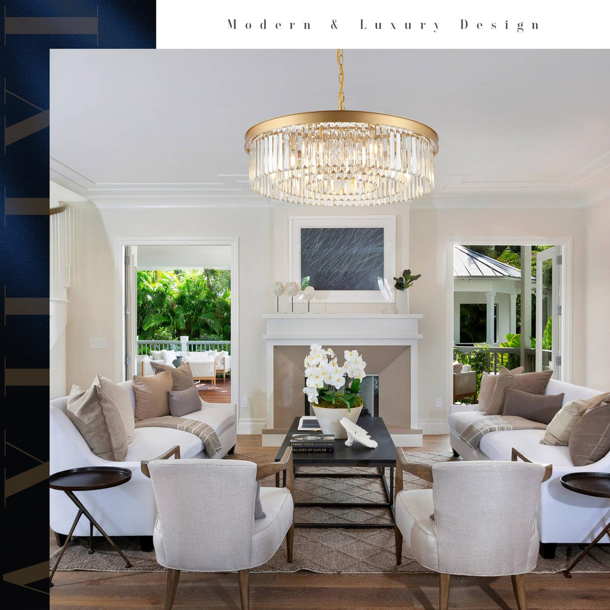 A AXILIXI 30" Gold Crystal Chandelier, 12-Lights, Modern Round Design ...