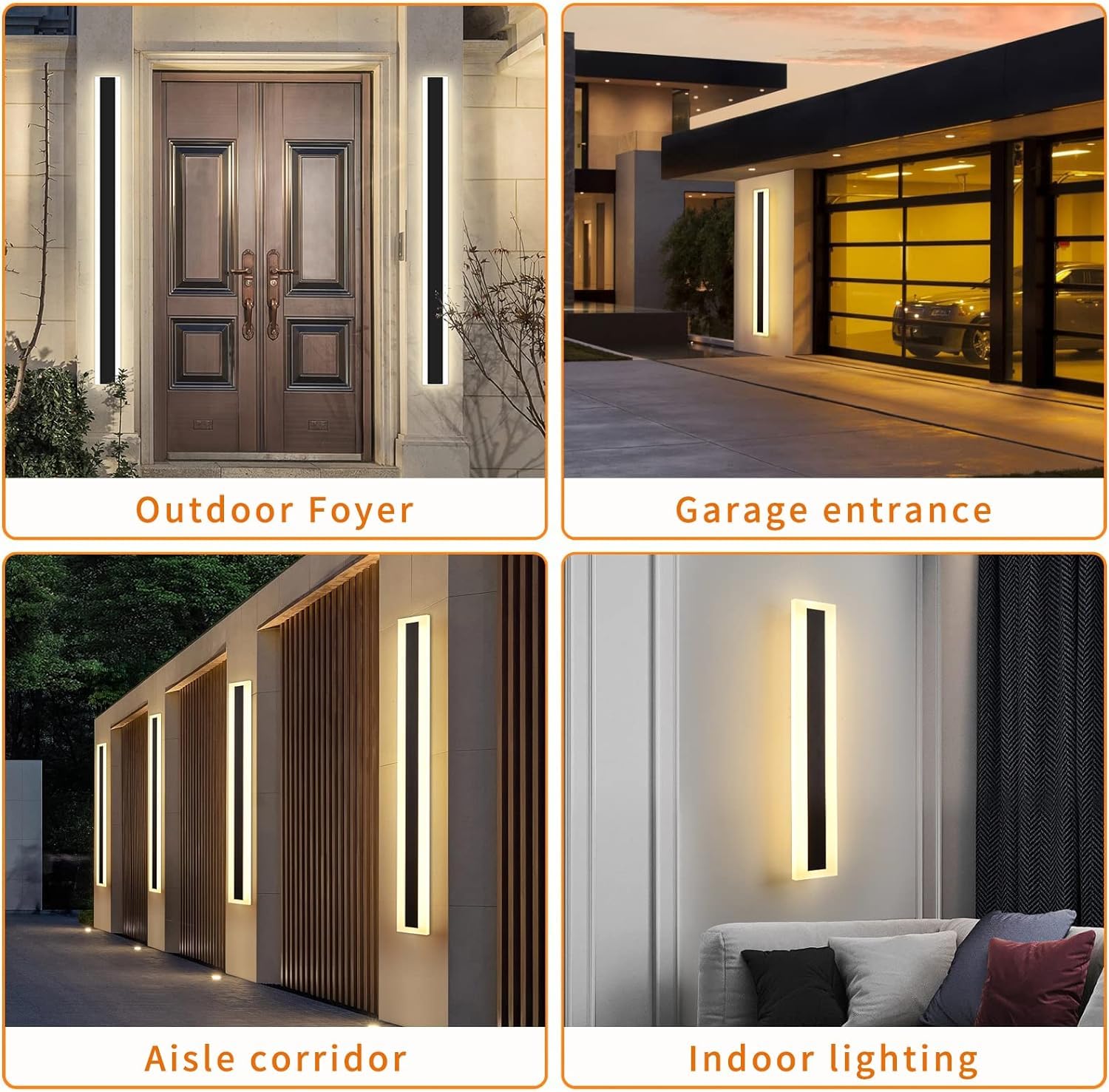 Mikeru 2Pack 57Inch Long Led Wall Light Fixtures  3000K Modern Outdoor Lights Exterior For House Ip65 Waterproof Rust Outdoor Light Fixtures Hardwire Wall Mount Exterior Lighting For Shop Garage