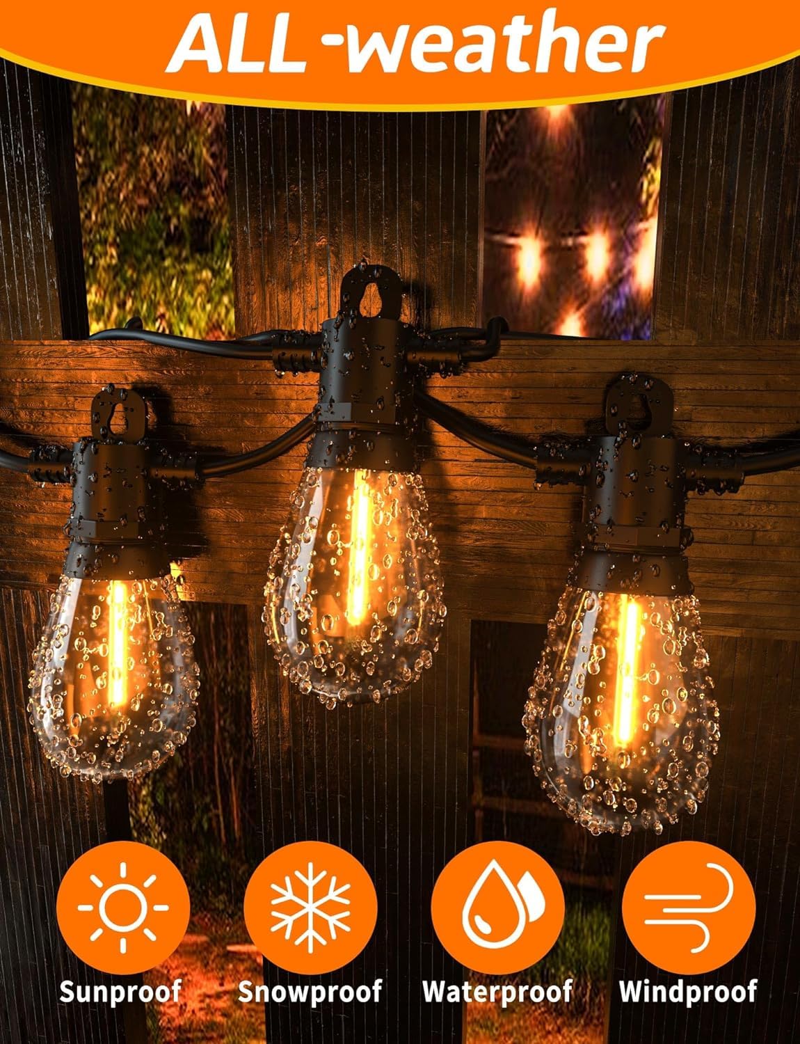 Meidaoduo Outdoor String Lights 26FT 13+1 S14 Bulbs IP65 Waterproof 2200K Copper