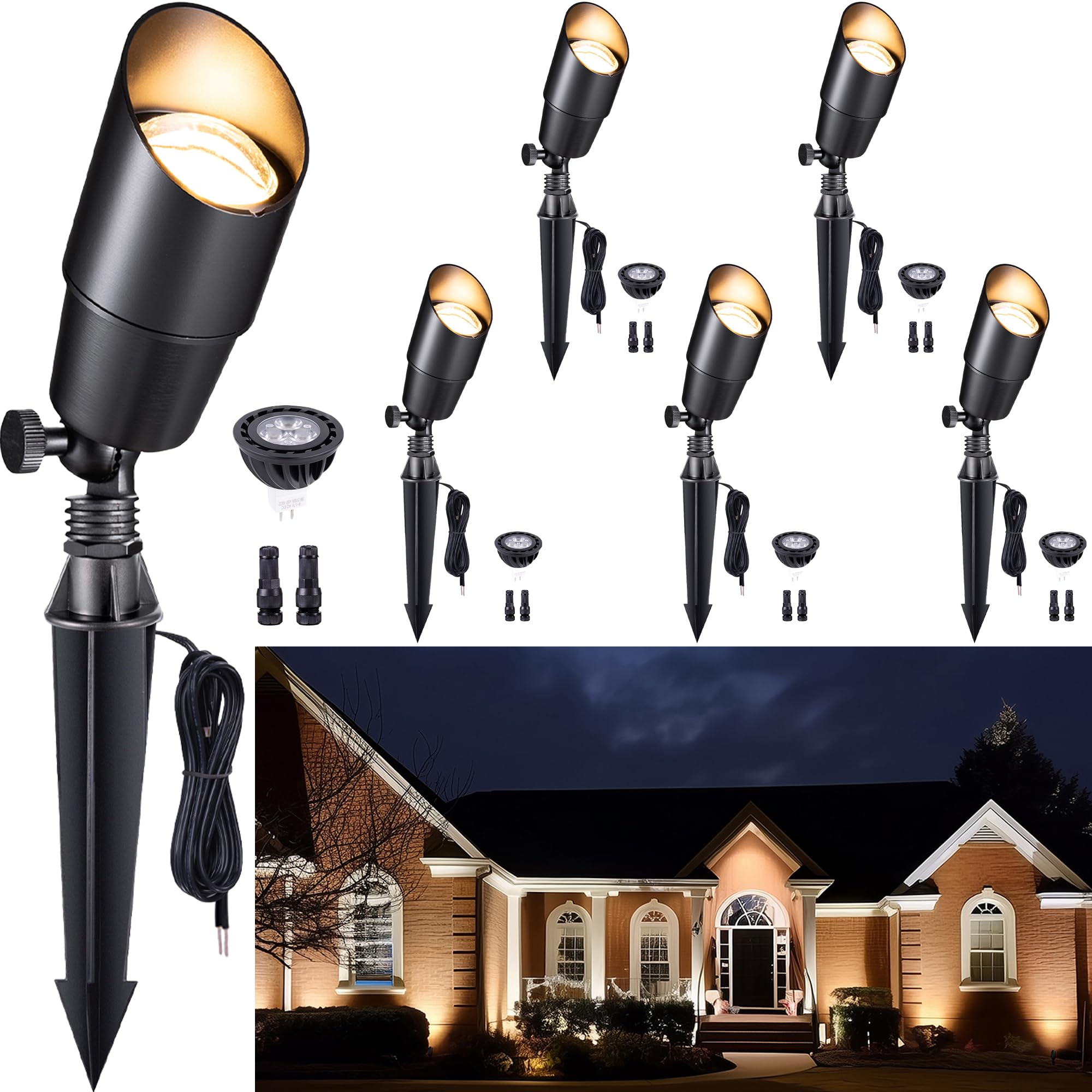 Gardenreet Solid Brass Spot Lights - Black Low Voltage Landscape Spotlight Outdoor, 12V LED Uplights Wired, Waterproof Electric 