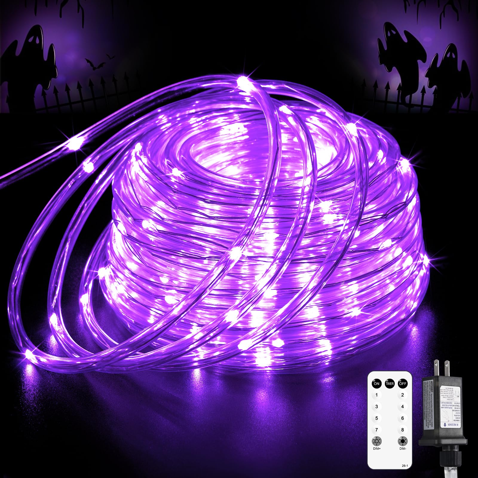 Jmexsuss 200 Led Purple Halloween Lights - 66 Ft Indoor/Outdoor Waterproof Purple Rope Lights For Outside Decorations  Garden  Patio  Christmas Tree