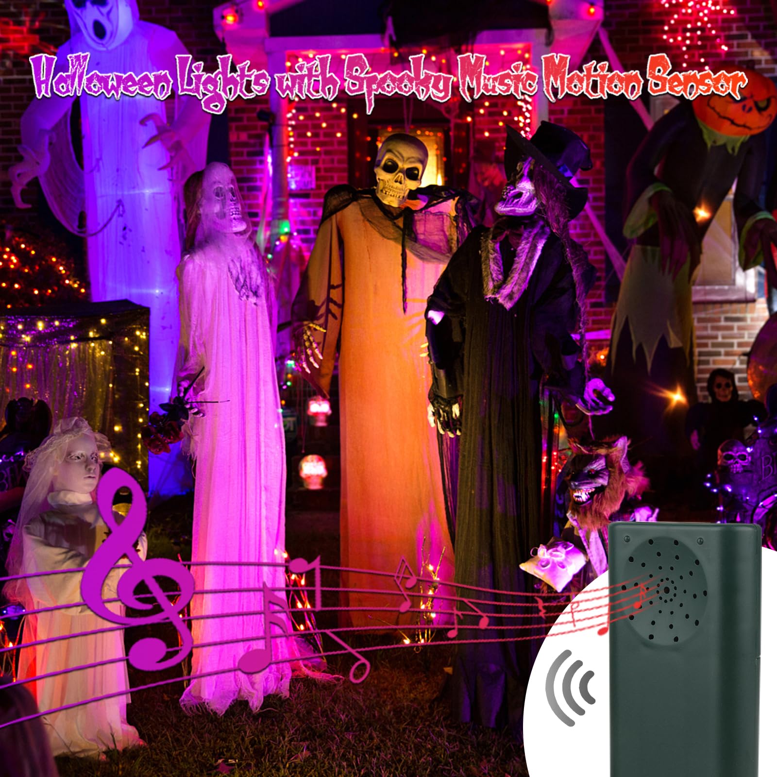 Tcamp Halloween String Lights, 33FT 100 LED, Motion Activated, Orange Purple, Model QL300AE, Music Sync, 6 Lighting Modes
