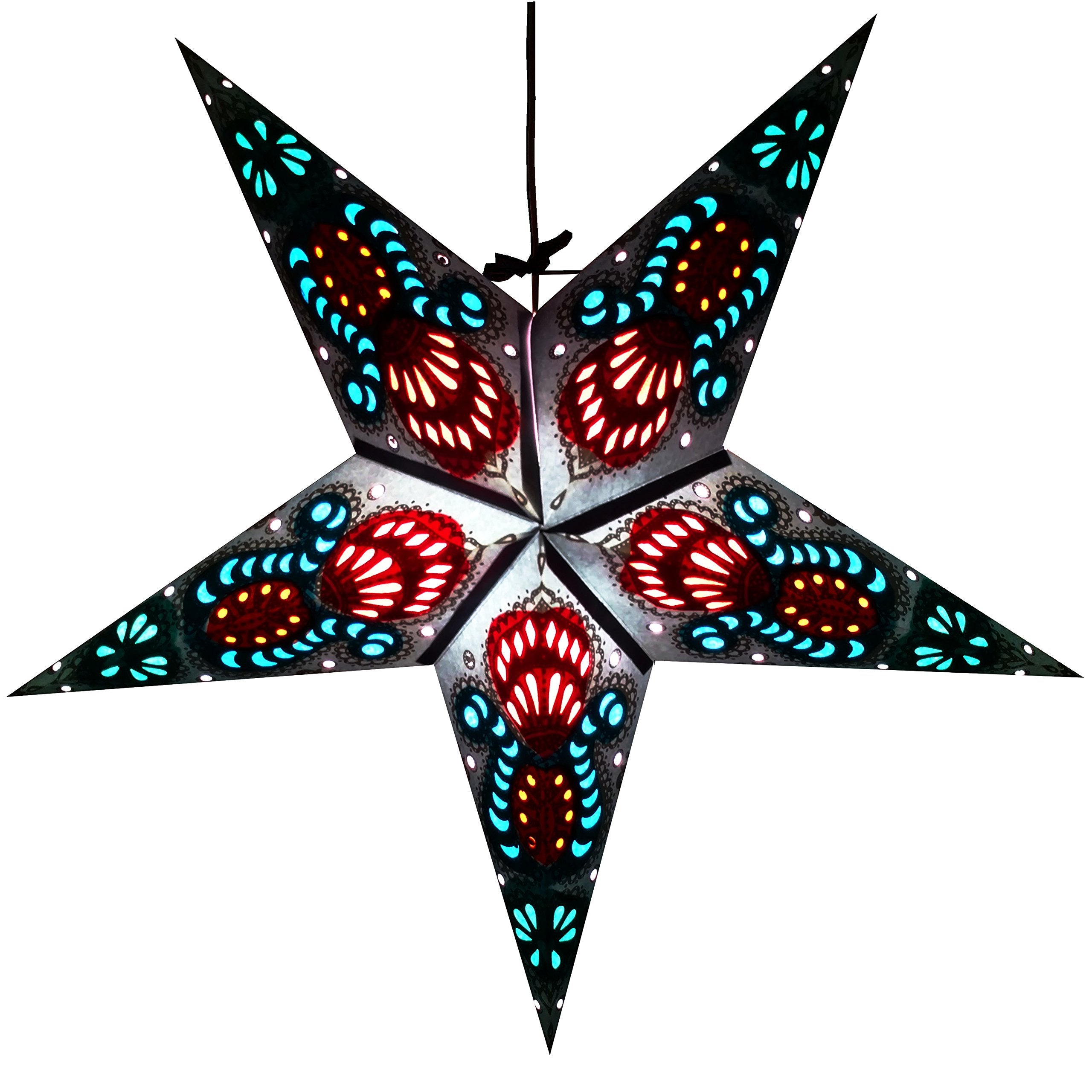 Peacock Navy Blue Paper Star Lantern With 12 Foot Power Cord Included