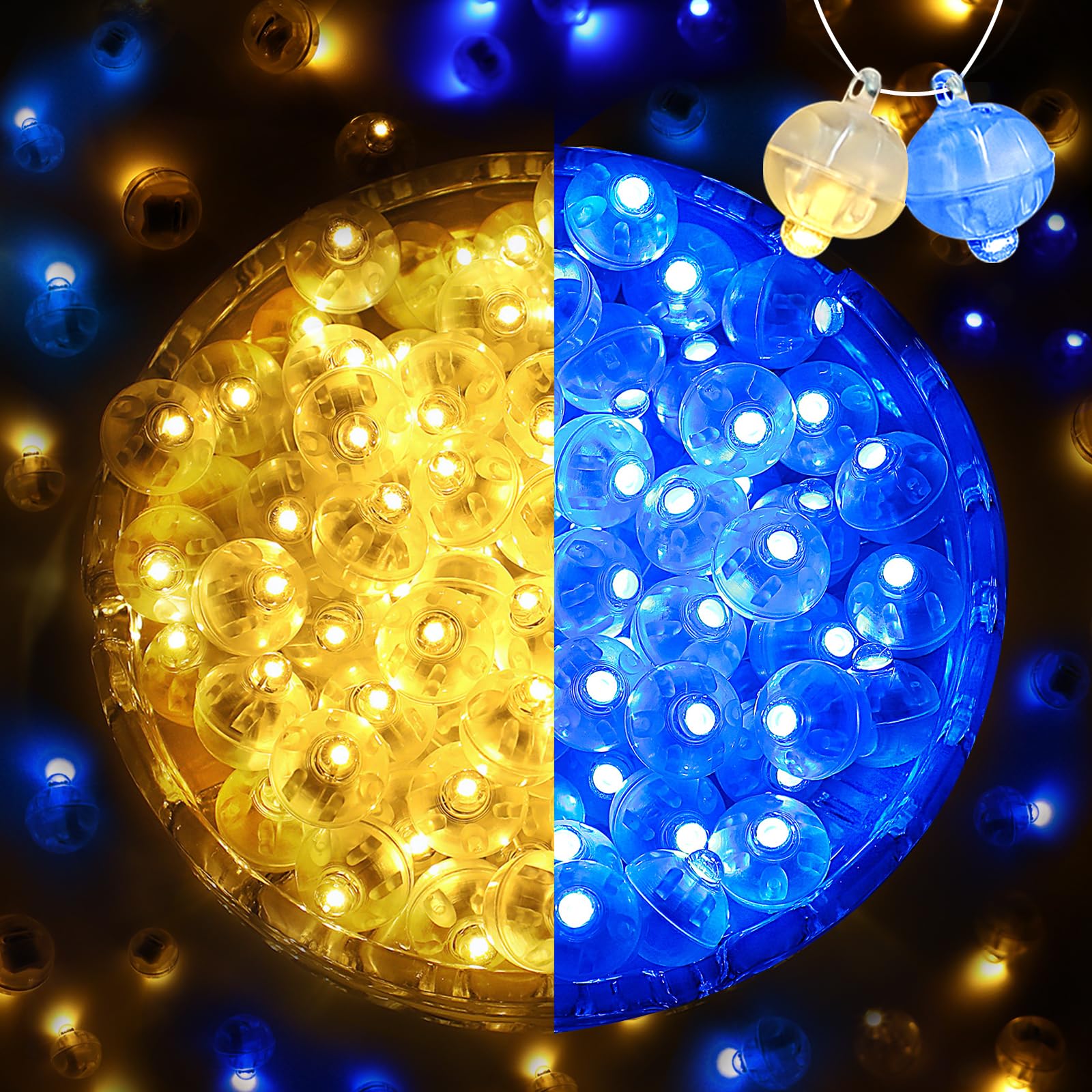 ZGWJ Mini LED Lights, 200 Pcs, Warm and Blue, Plastic, Model A01-Mini, Party Decorations, Balloons, Lanterns, Christmas, Halloween