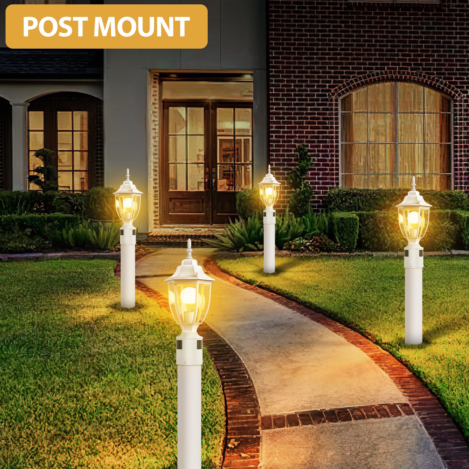 Lamomo Motion Sensor Outdoor Post Light - Waterproof Aluminum Lantern, Dusk to Dawn, White, 1 Pack for Yard, Patio, Garden