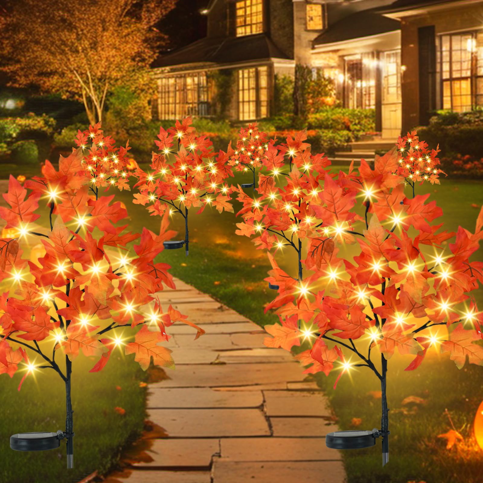 Ruidazon 8 Pack Solar Maple Solar Stake Lights 160 LED Waterproof Outdoor Garden Lights for Patio Yard Thanksgiving Decor