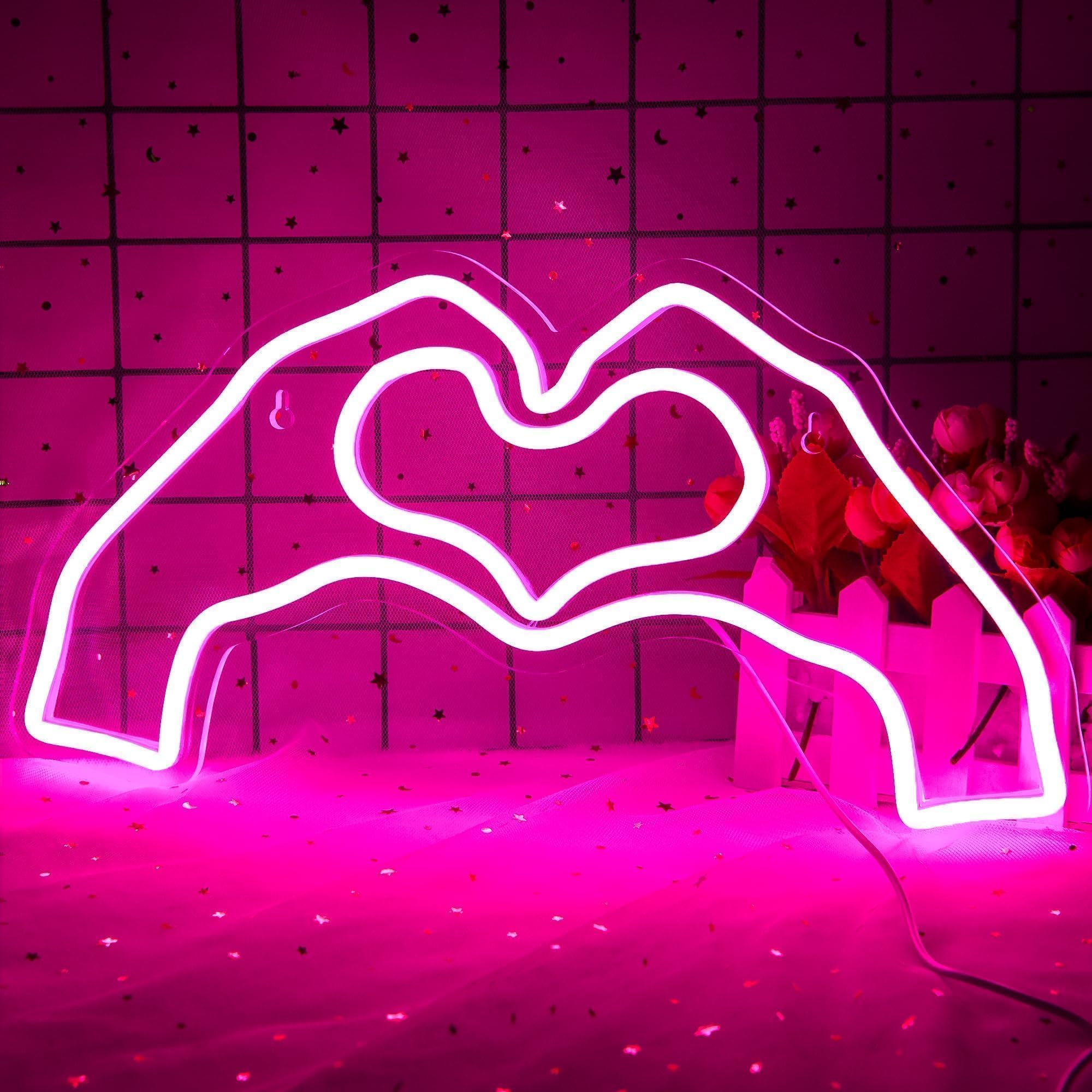 ATTNEON Heart Neon Sign for Wall Decor,Heart LED Light,Heart Neon Light for Girls Room, Hand Heart Light Decor for Wedding Birt
