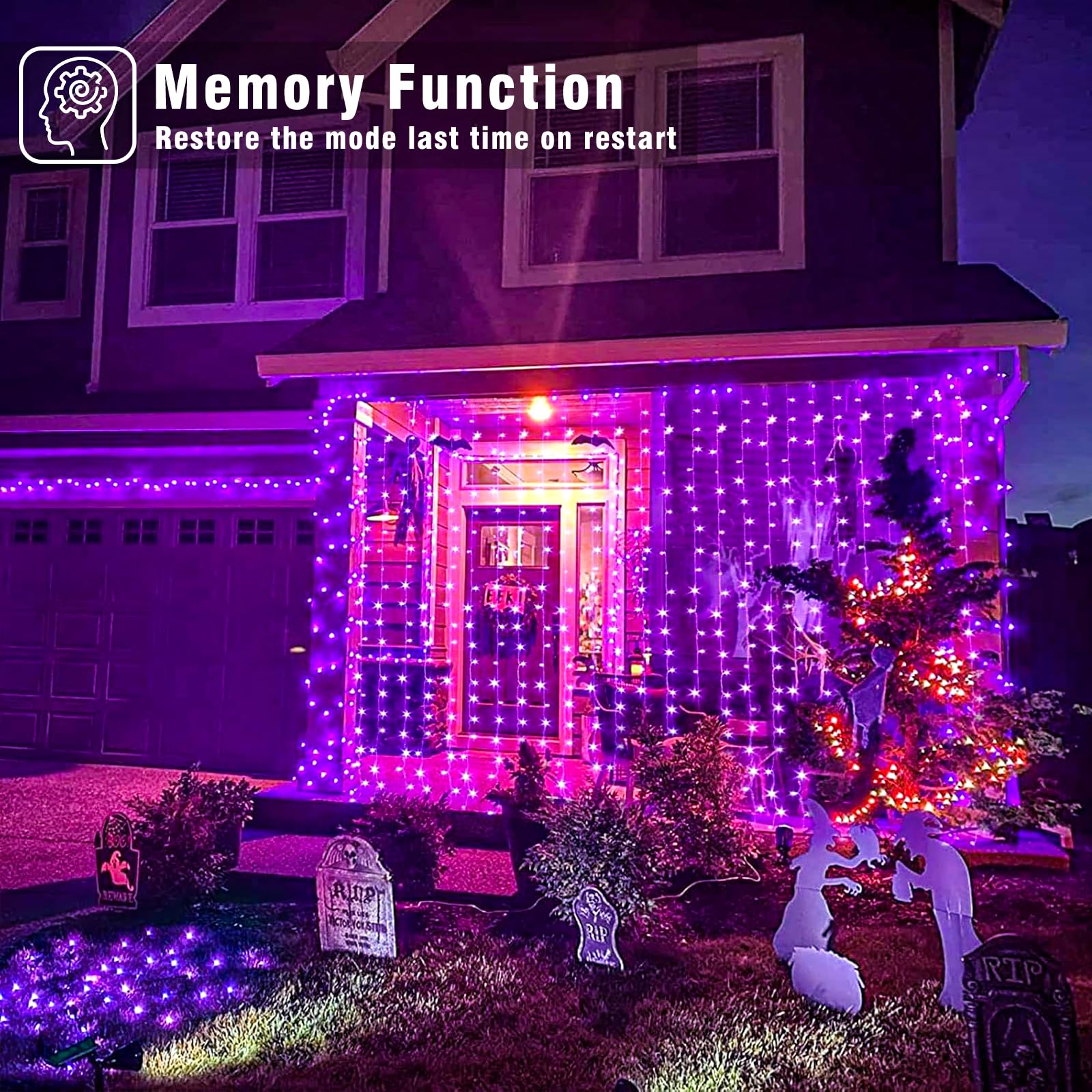 Nielfoi 66Ft 200 Led Christmas Lights Outdoor  Purple Christmas String Lights Indoor Waterproof 8 Modes  Connectable Twinkle Fairy Lights Clear Wire For Home House Room Patio Garden Party
