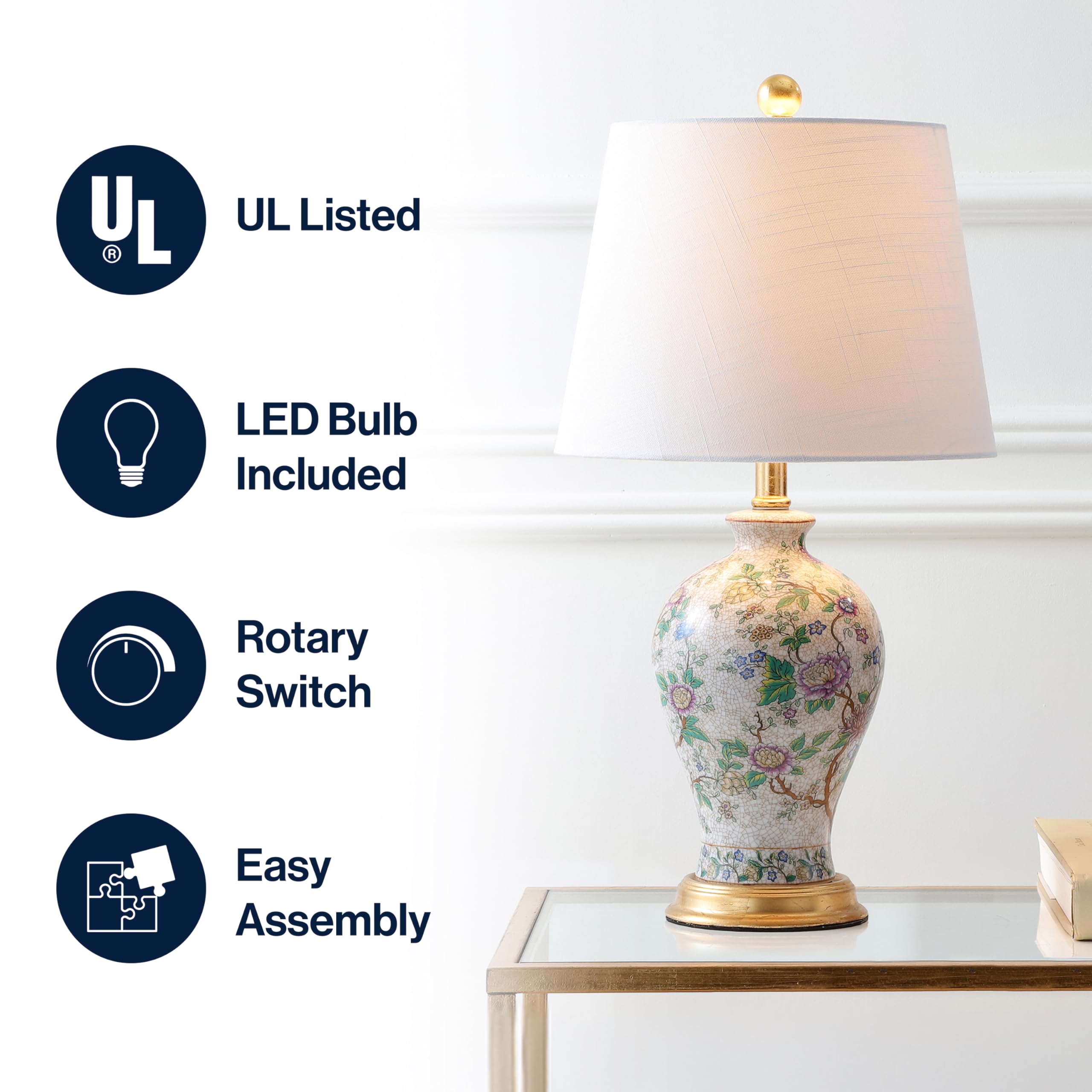 Jonathan Y Grace 24 Floral Led Table Lamp, Multicolor Ceramic, Model Jyl3009A For Bedroom, Living Room, Office