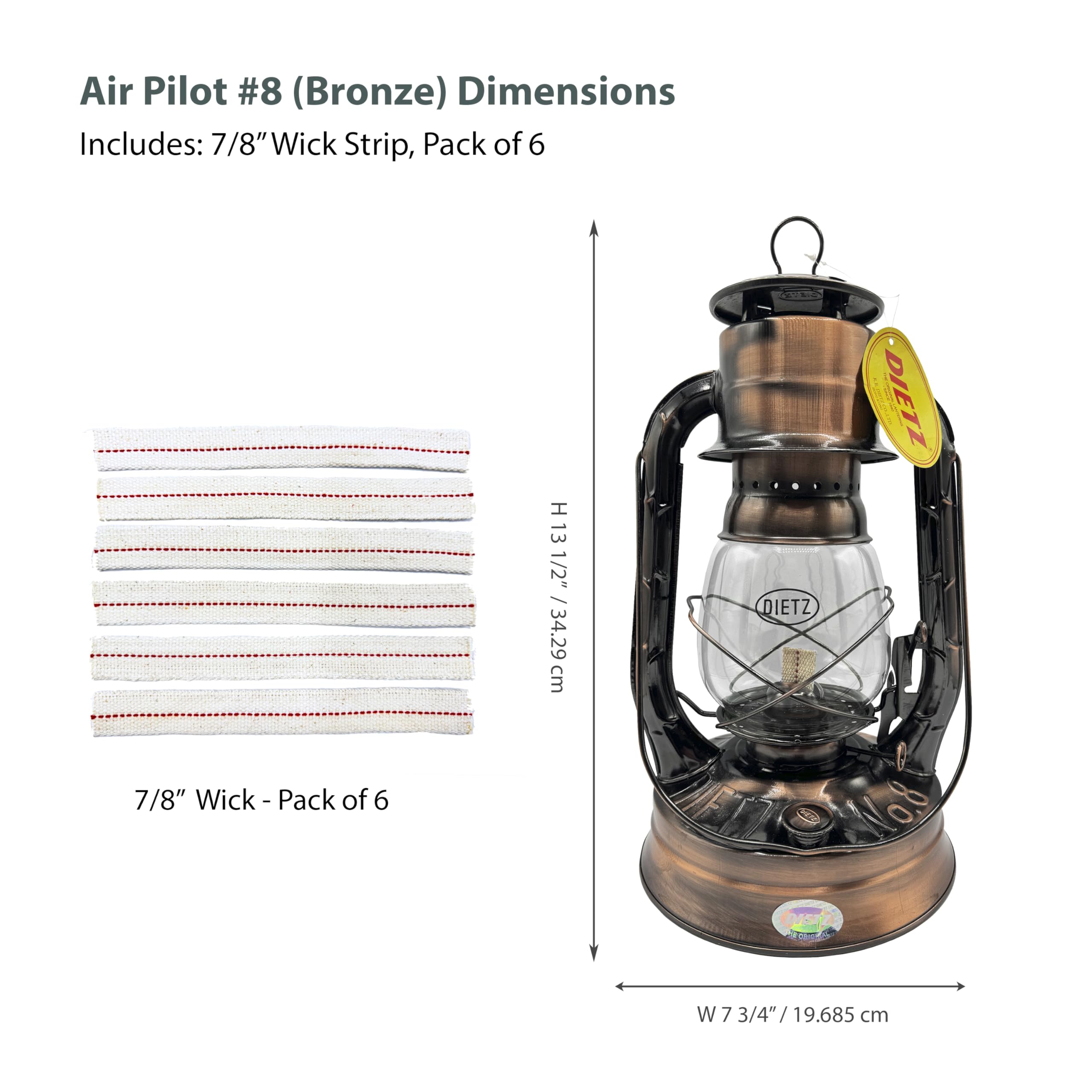 Light Of Mine - Dietz #08 Air Pilot Bronze Oil Lantern With 7/8'' Replacement Wick Strips (Bronze)