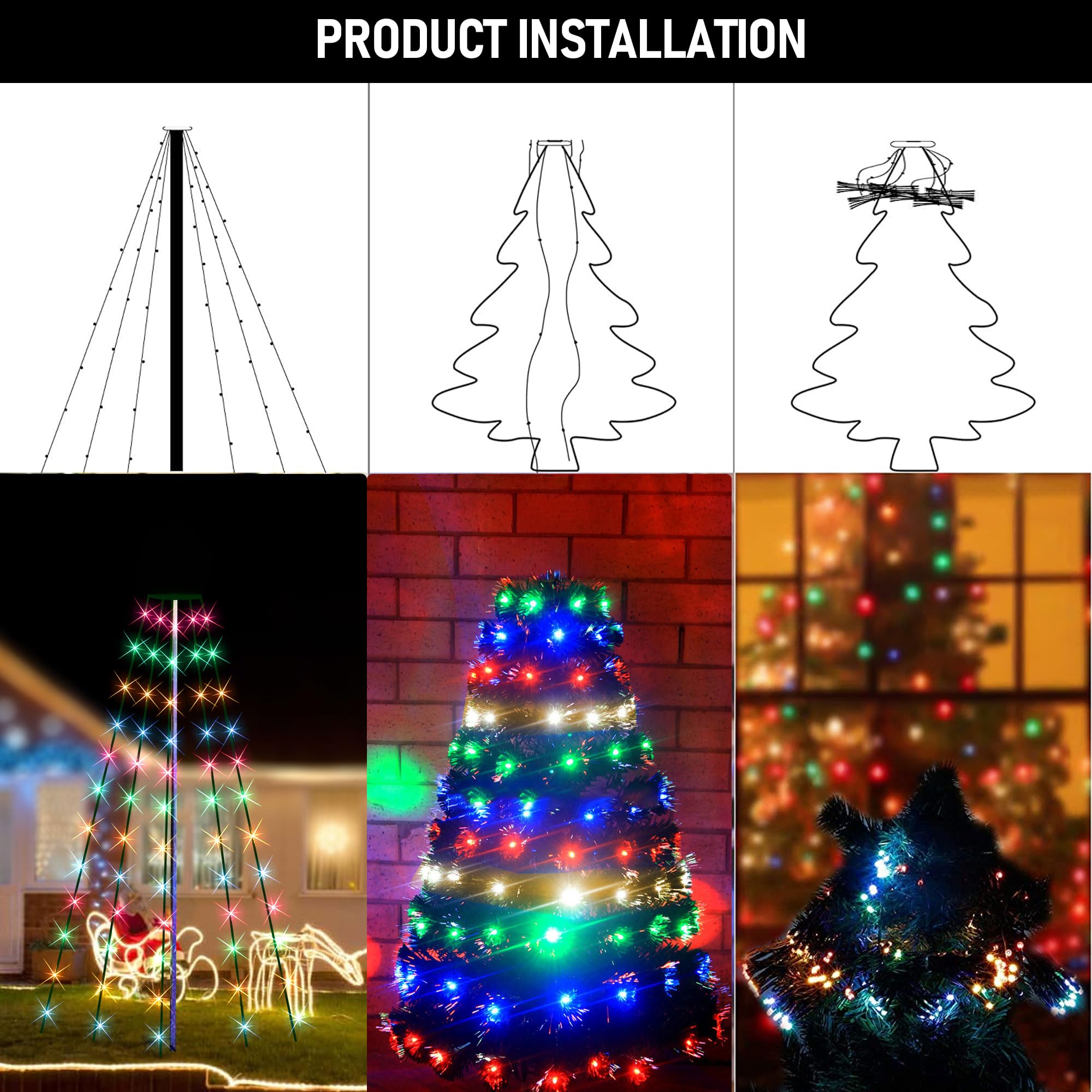 Dazzle Bright Christmas Tree Lights  448 Led Waterfall Tree Topper Lights With Remote & 11 Modes  8.2Ft X 16 Lines Christmas Light For Indoor Outdoor Party Xmas Decoration  Warm White & Multi-Colored