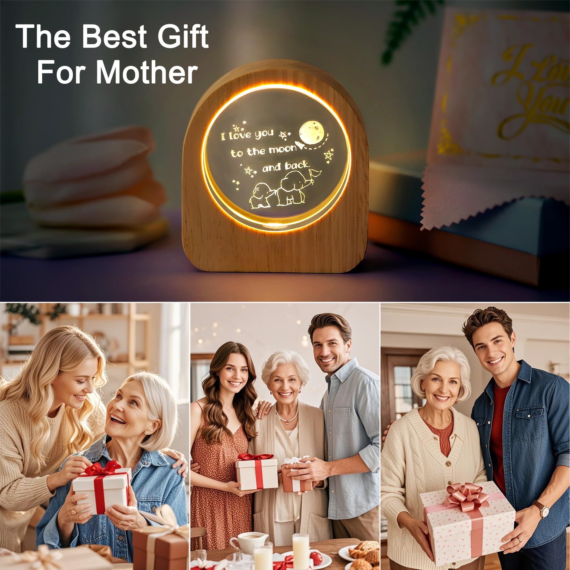 Zhshwat Mothers Birthday Day Gifts For Mom/Daughter  I Love You To The Moon And Back 3D Crystal Night Light Gifts For Mothers Day Thanksgiving Birthday Gifts From Daughter Son