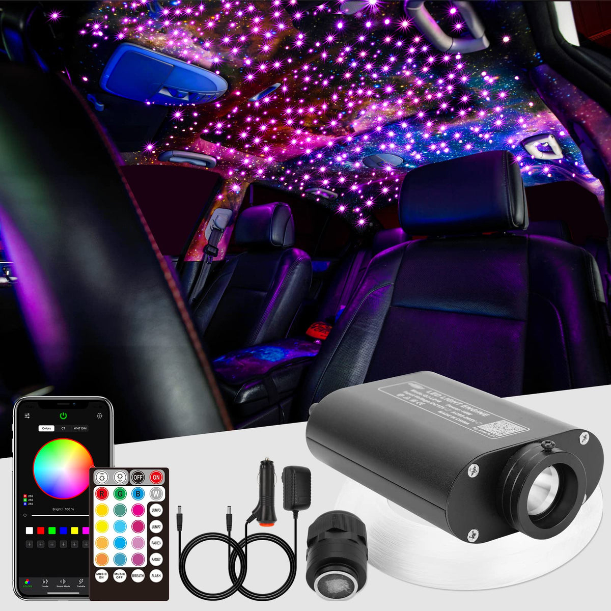 Chinly 16W 570Pcs 9.8Ft (0.03In+0.04In+0.06In) Rgbw Led Fiber Optic Star Ceiling Light Kit For Headliner/Home Theater