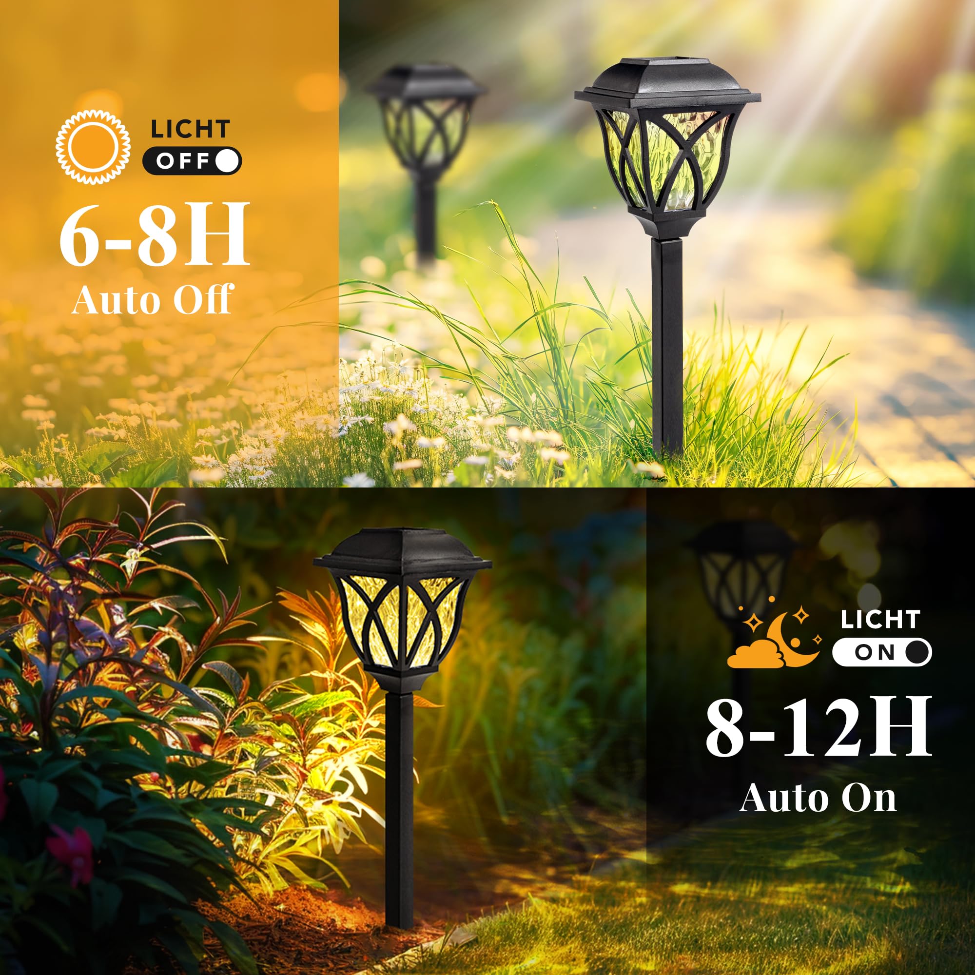 GIGALUMI Solar Outdoor Lights, 6 Pack LED Pathway Lights, Waterproof, Warm White, Black, Model 6994