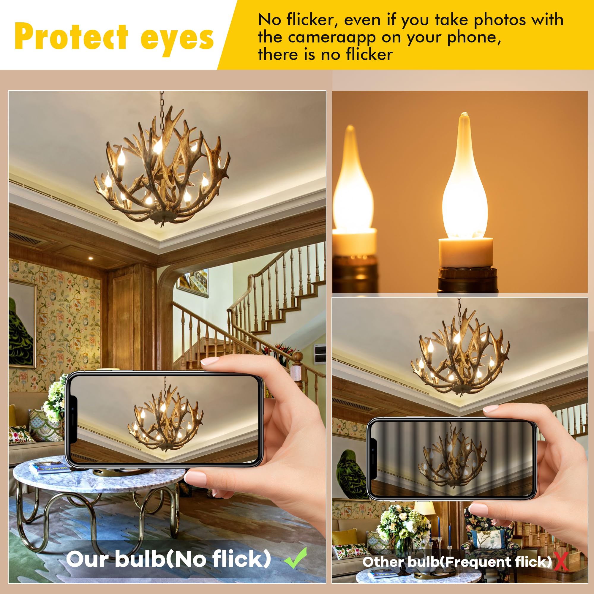 Grensk E12 Led Candelabra Bulbs 1.5W, Low Wattage Night Light Bulbs Equivalent To 15 Watt Candle Bulb,2700K Warm White Flame Tip