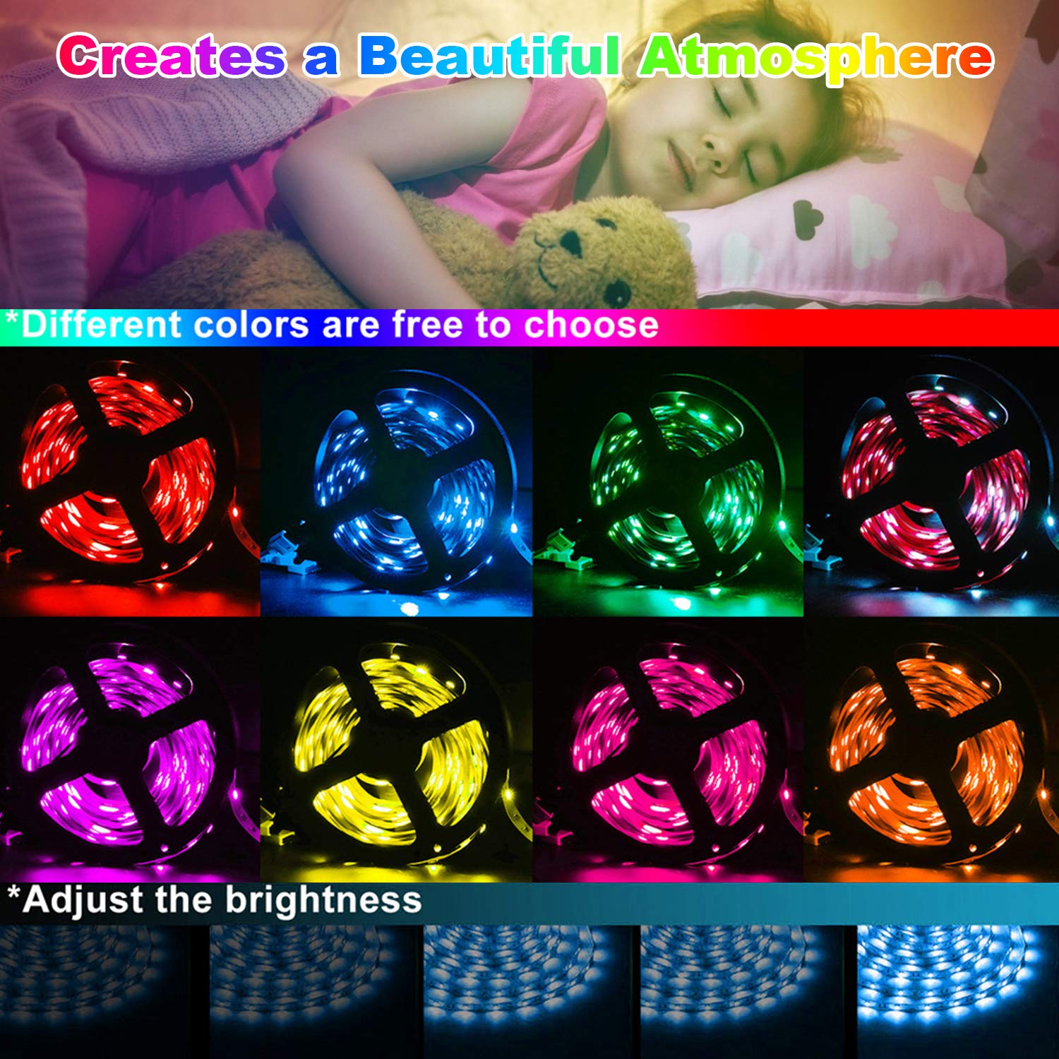 QZYL LED Strip Lights 49.2ft, Multicolor Music Sync Rope Lights with Remote App Control for Bedroom & Party Decor