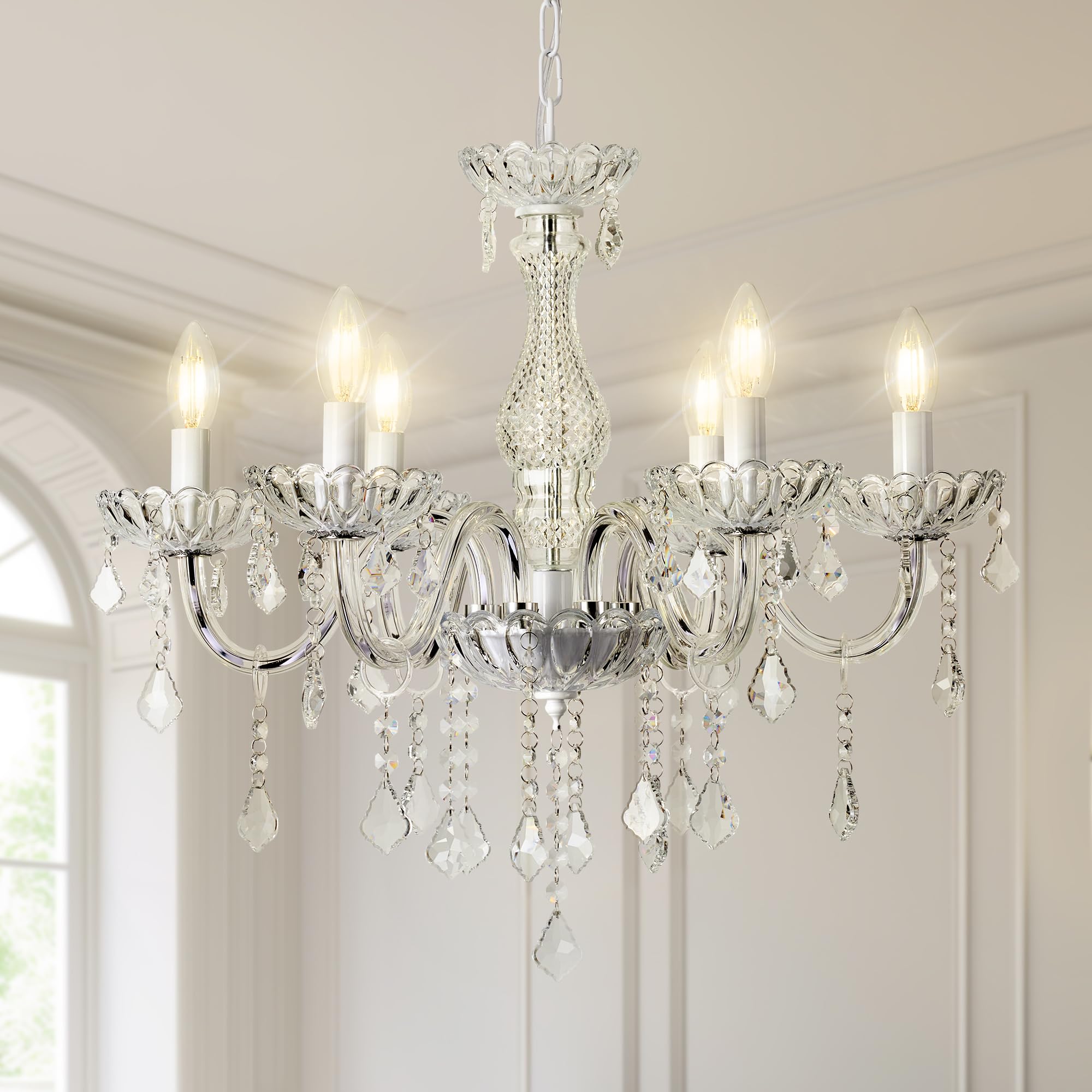 AOLALA 6 Lights K9 Crystal Chandelier Hanging Pendant Light Fixture, Modern Chrome Chandeliers for Dining Rooms Bedroom Kitchen 