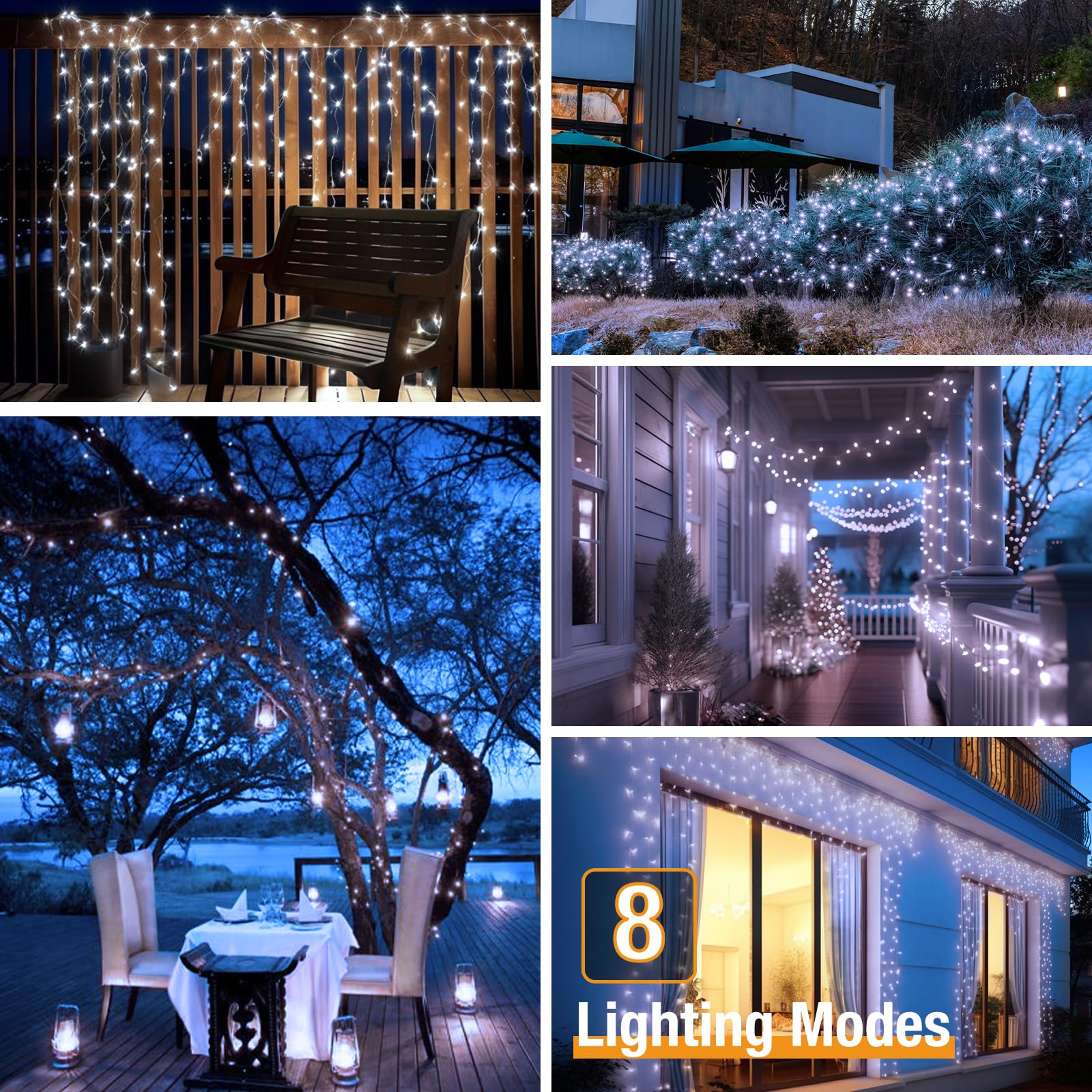 Btfarm 8 Pack Solar String Lights Outdoor, Total 640Led 264Ft Solar Fairy Lights Waterproof 8 Modes, Copper Wire Twinkle Lights