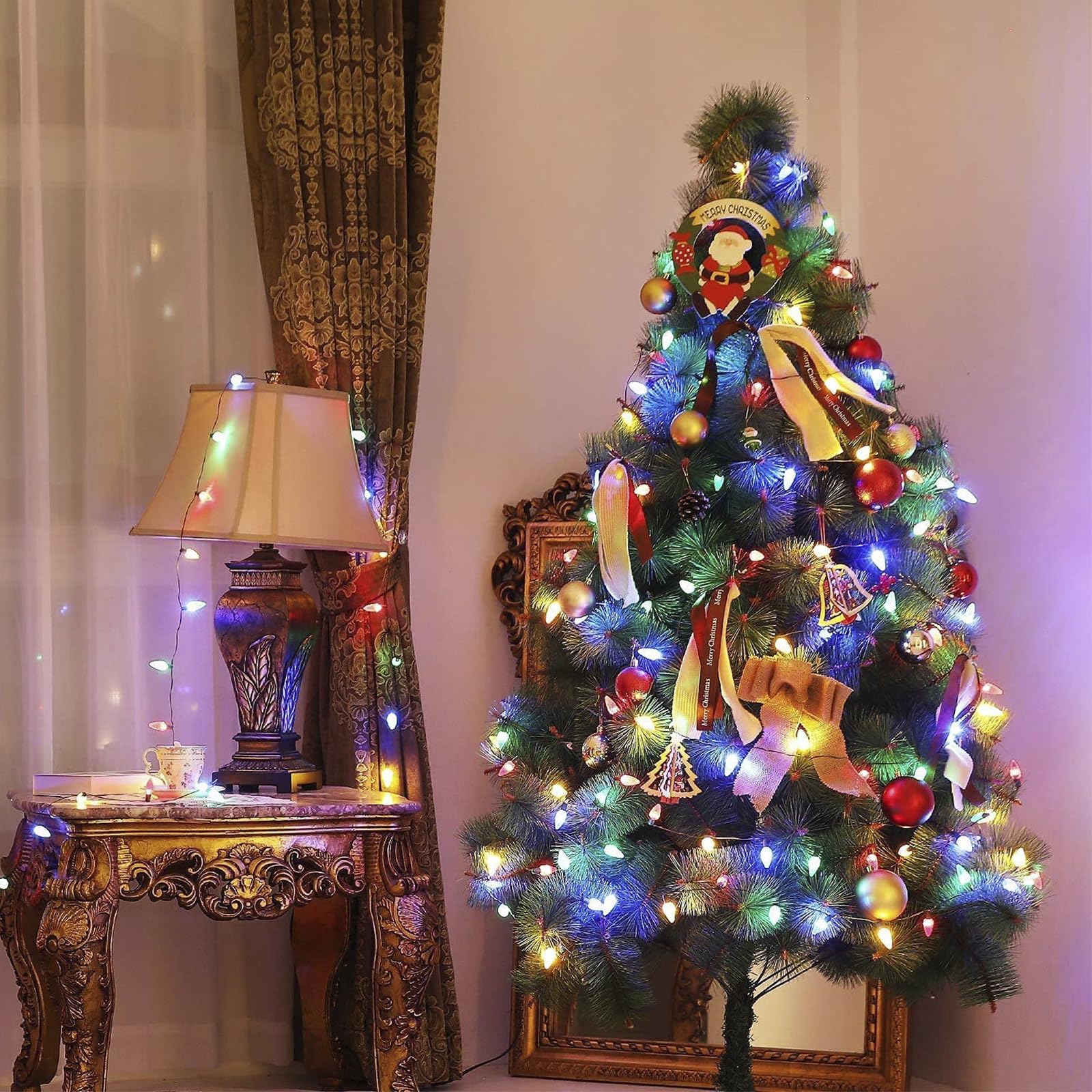 Leisure World 2 Pack 50 Led C6 Solar Christmas Lights Outdoor, 23Ft Strawberry String Lights Outdoor, 8 Modes Solar Fairy For Ga