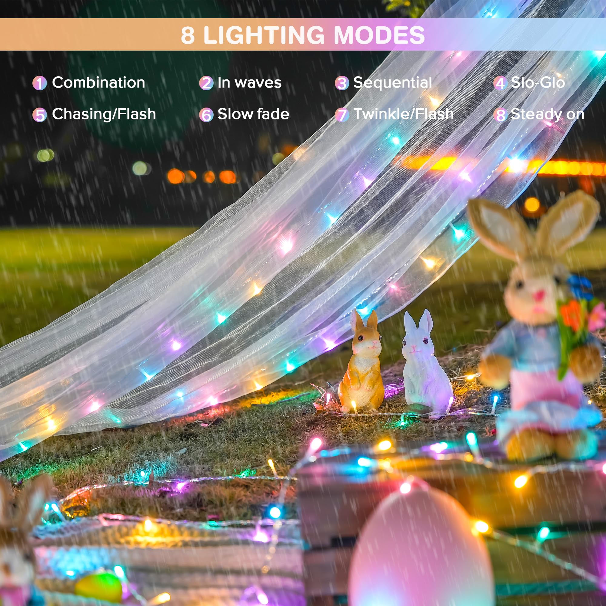 Jmexsuss 2 Pack 100 Led Easter String Lights Indoor Outdoor, 33Ft Multicolor Easter Lights Plug In, 8 Modes Connectable Colorful Christmas String Lights For Easter Bedroom Party Decorations