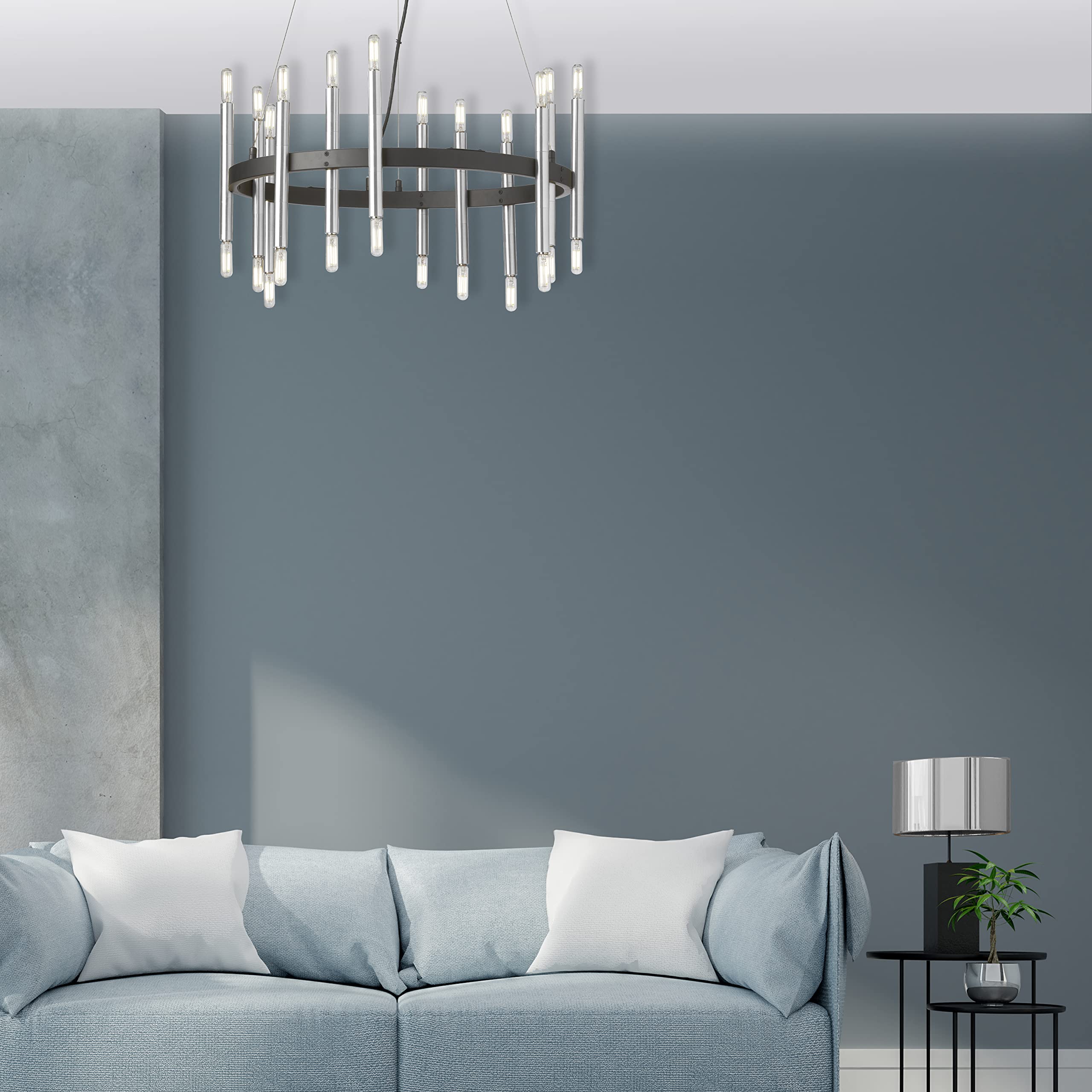 Dainolite 24 Light Chandelier, Matte Black/Polished Chrome, Model DER-2424C-MB-PC, Metal Construction
